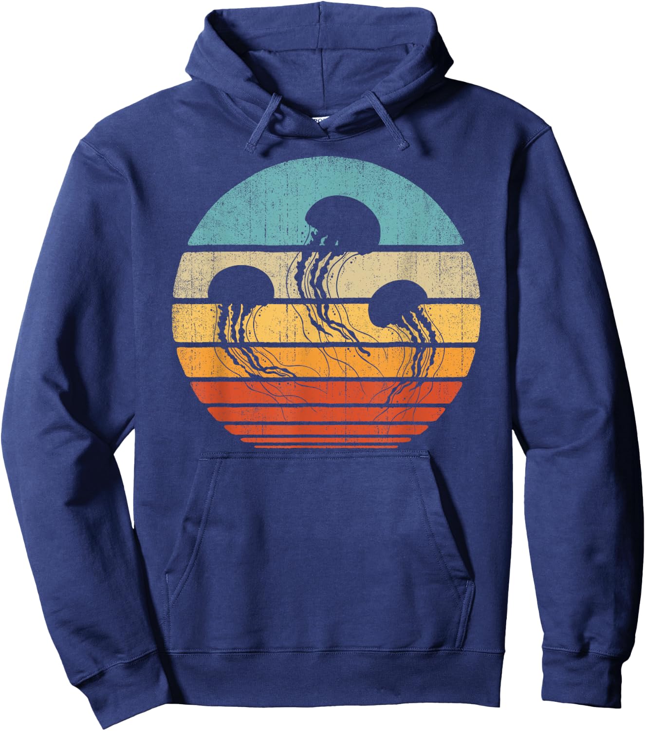 Jellyfish Retro Vintage 60s 70s Sunset Sea Animal Lovers Men Hoodie - Hoodie | Navy