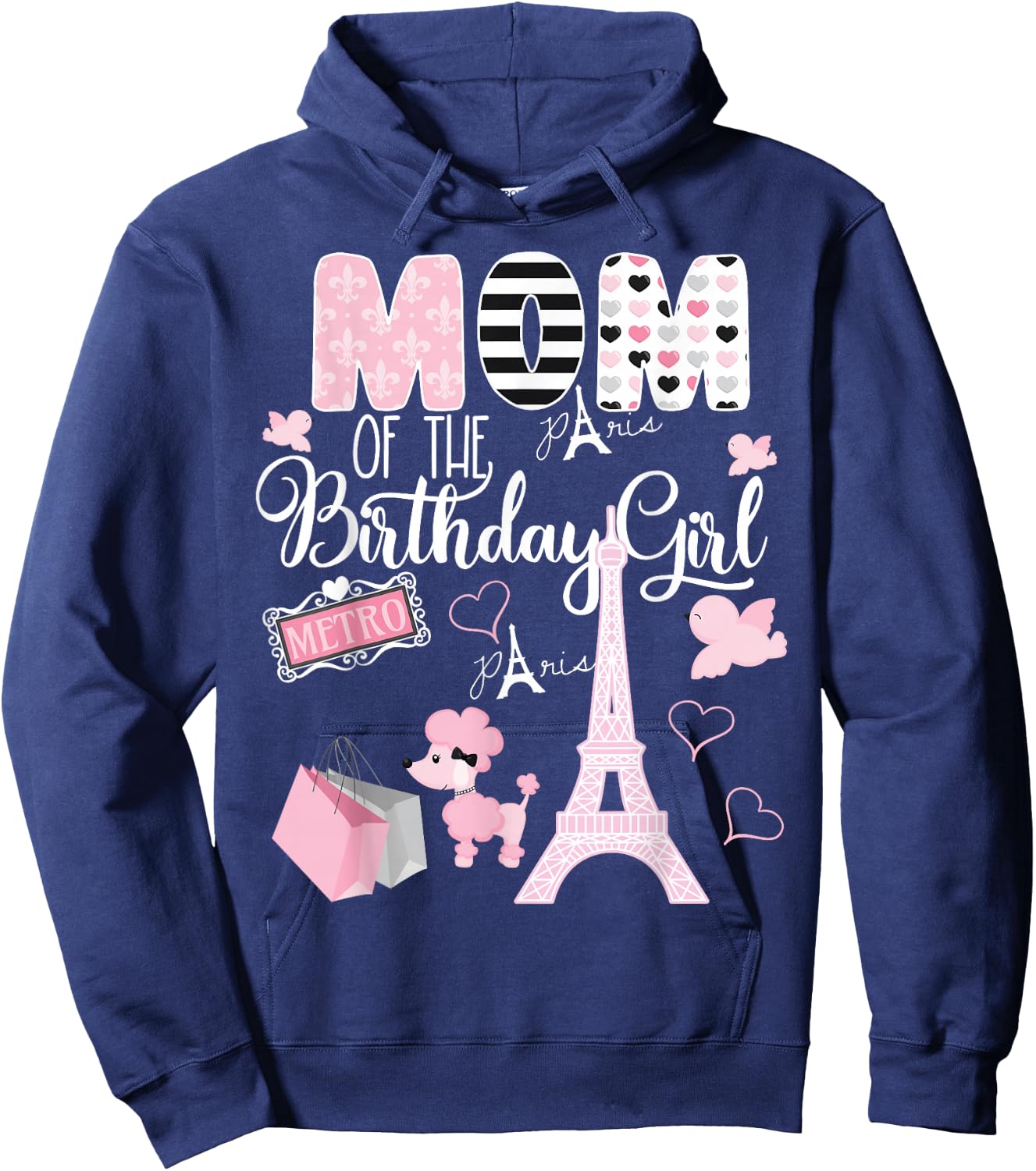 Mom of the Birthday Girl Paris Birthday Matching Family Hoodie - Hoodie | Navy