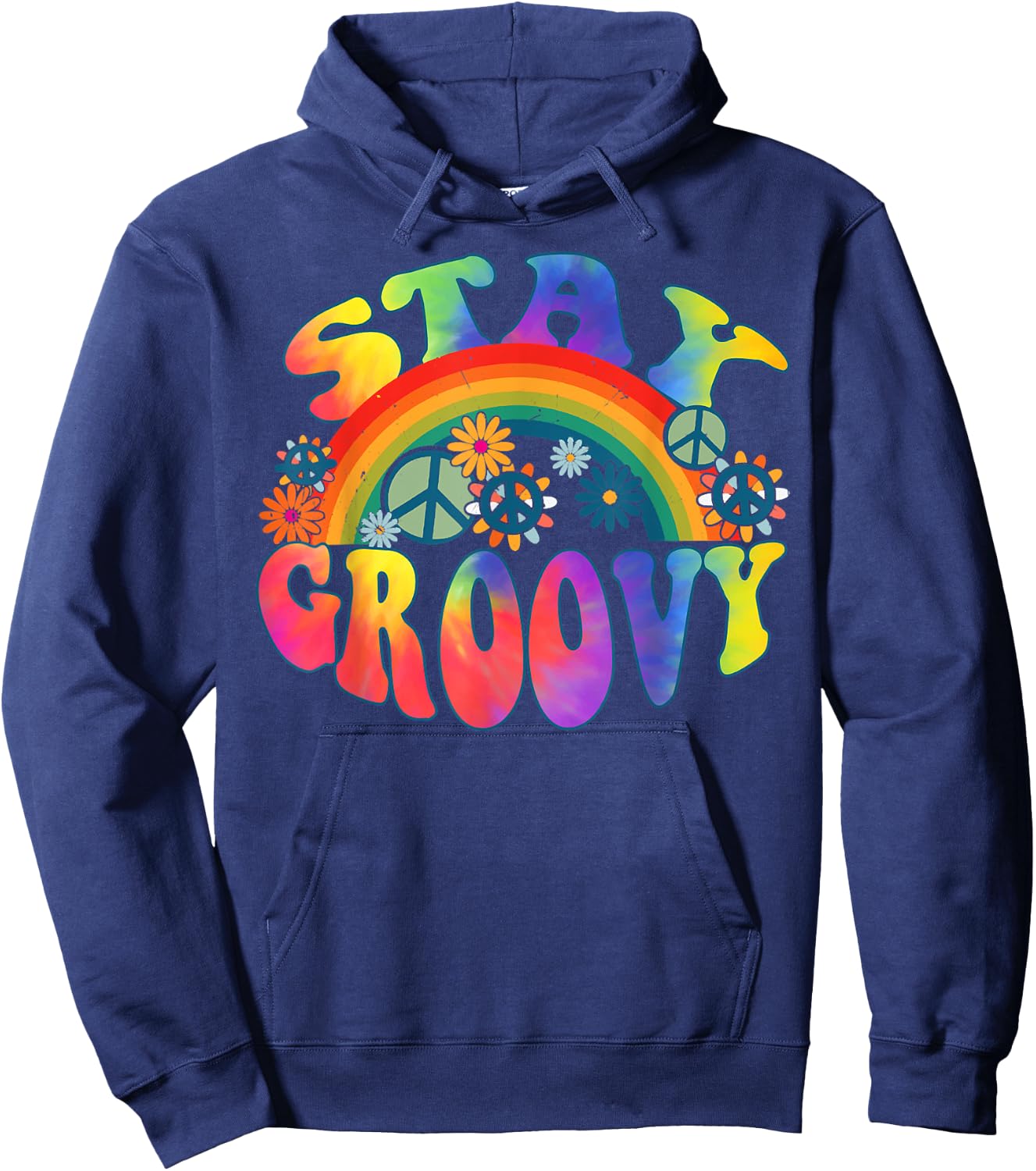 PEACE SIGN LOVE 60s 70s Tie Dye Hippie Halloween Costume Hoodie - Hoodie | Navy