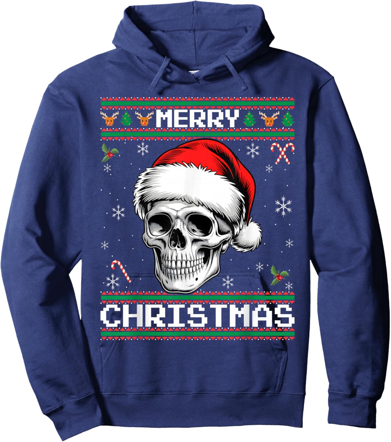 Gothic Christmas, Ugly Sweater Goth Skull Christmas Hoodie - Hoodie | Navy