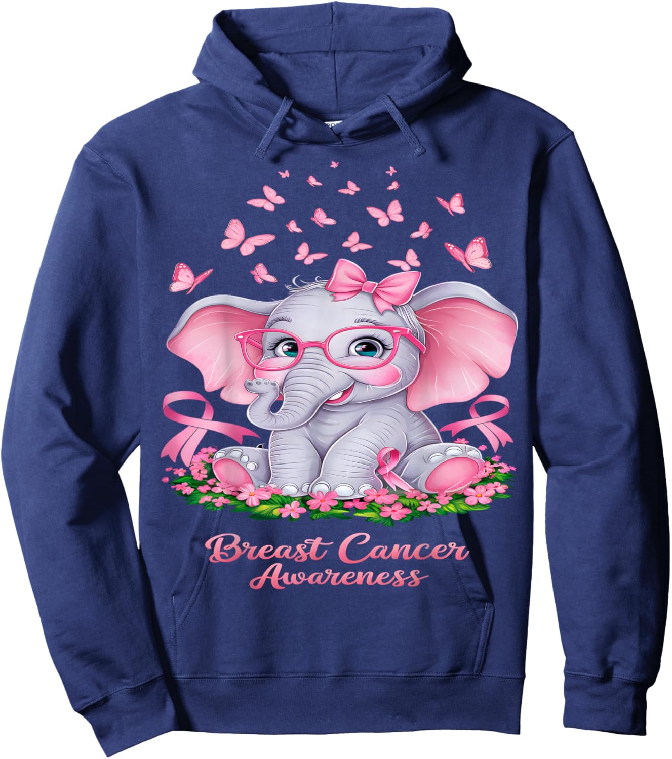 Cancer Awareness Breast Elephant Hoodie - Hoodie | Navy