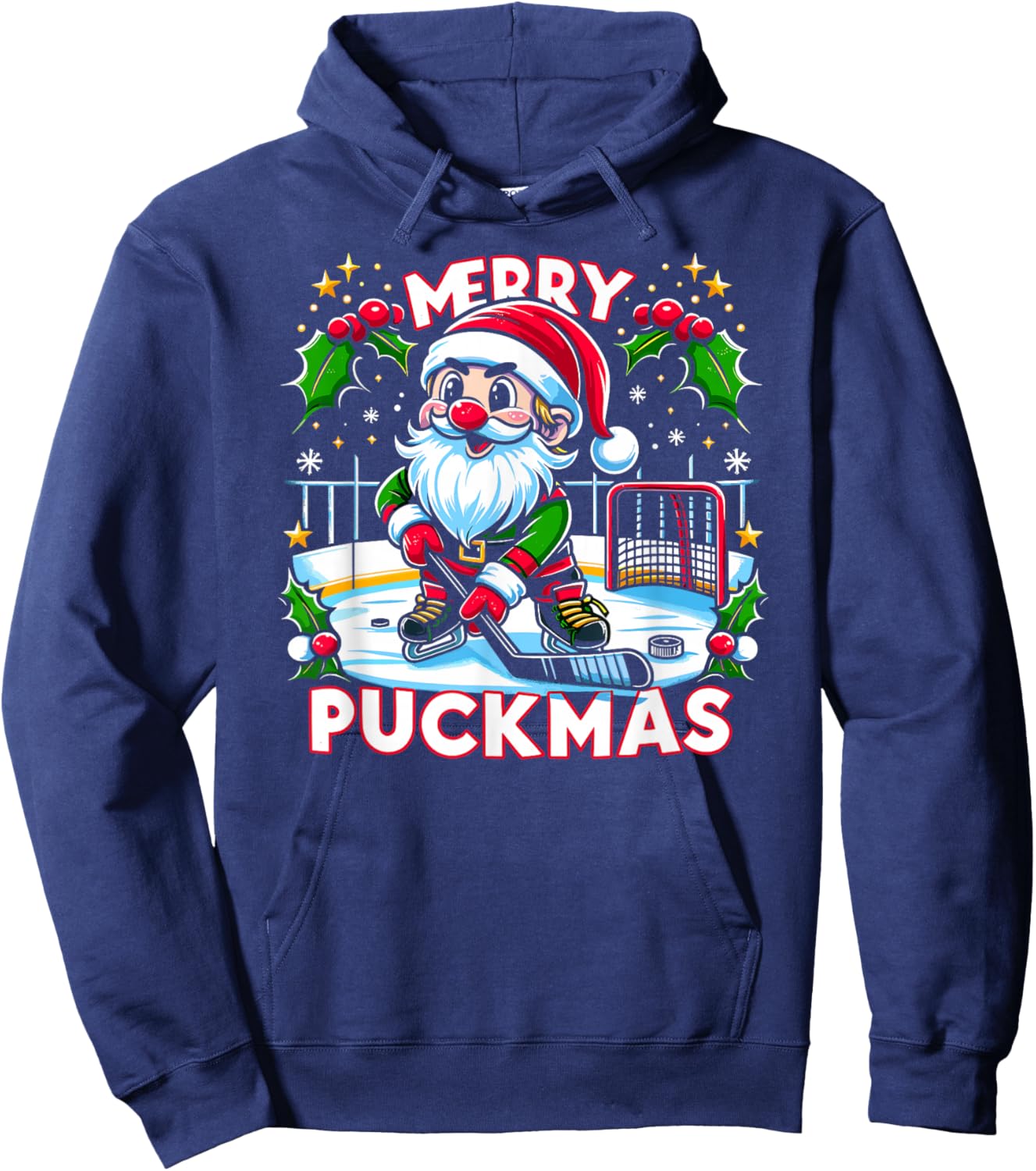 Ice Hockey Gnome, Merry Puckmas, Icehockey Player Christmas Hoodie - Hoodie | Navy