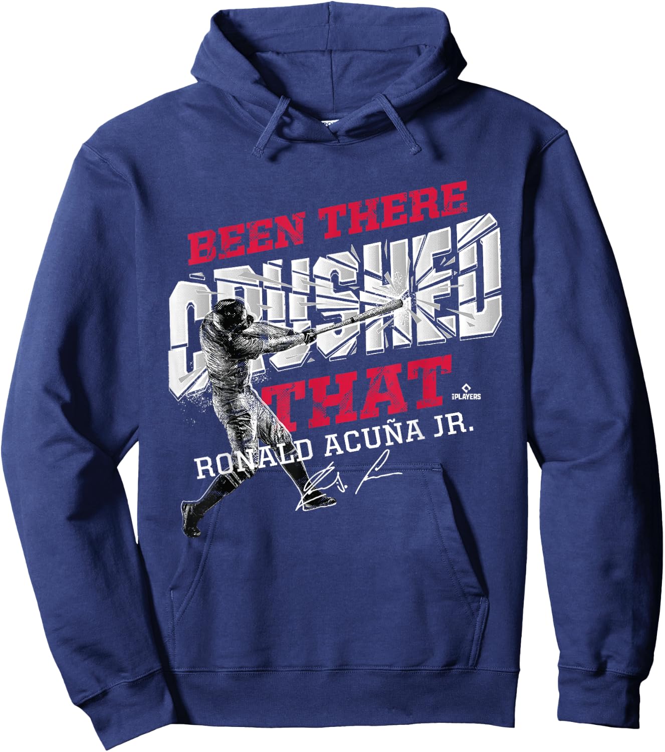 FanPrint Ronald Acuna Jr. -Adults Black Baseball Graphic - Small Hoodie - Hoodie | Navy