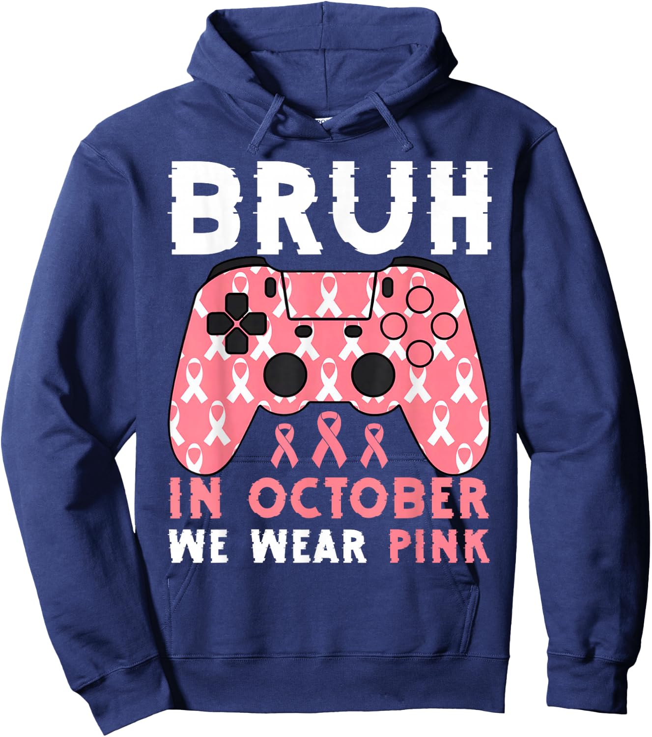 Bruh In October We Wear Pink Breast Cancer Gaming Kids Boys Hoodie - Hoodie | Navy