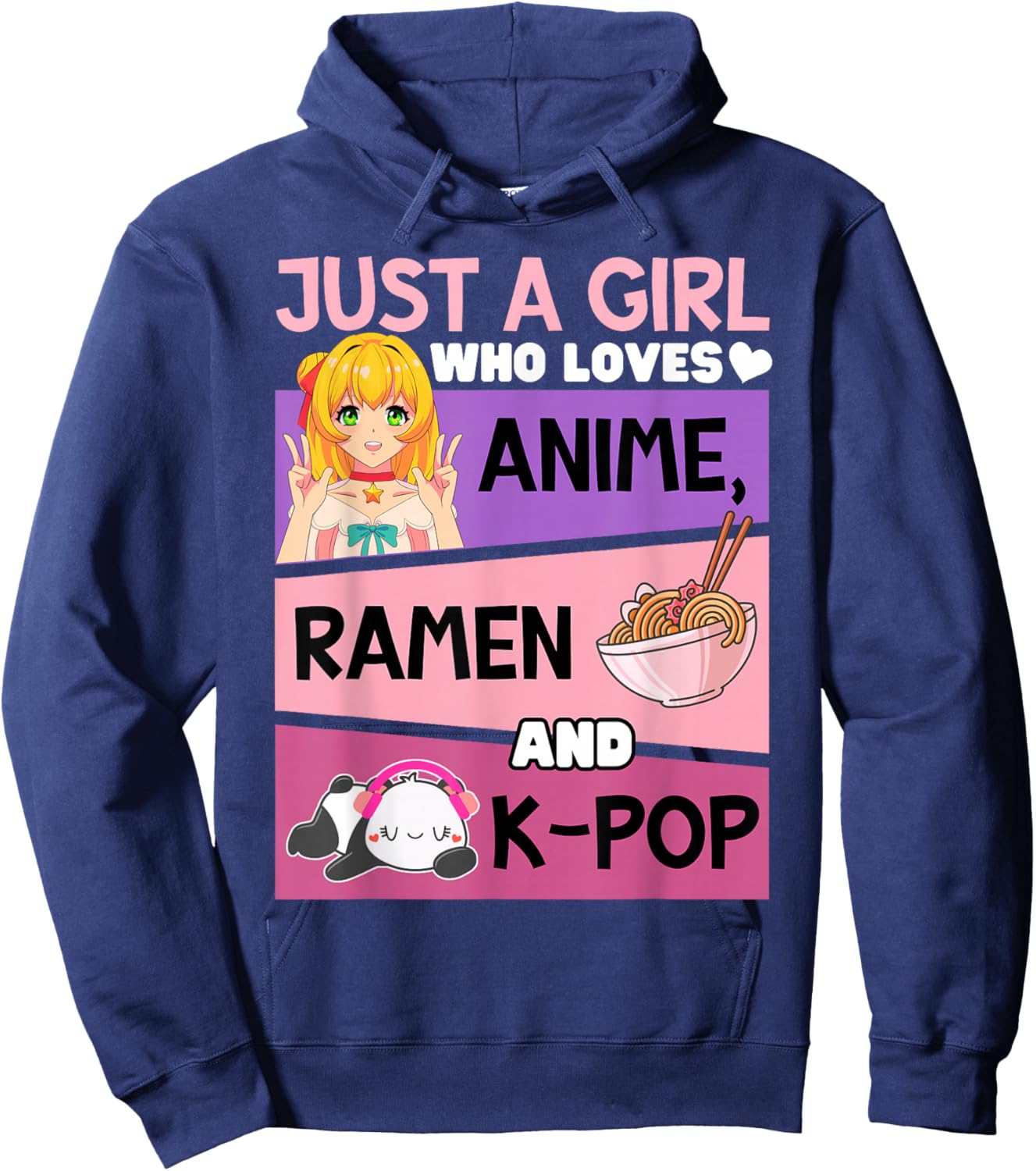 K-pop Anime Ramen-Can't Hear You I'm Listening Kpop Kawaii Hoodie - Hoodie | Navy