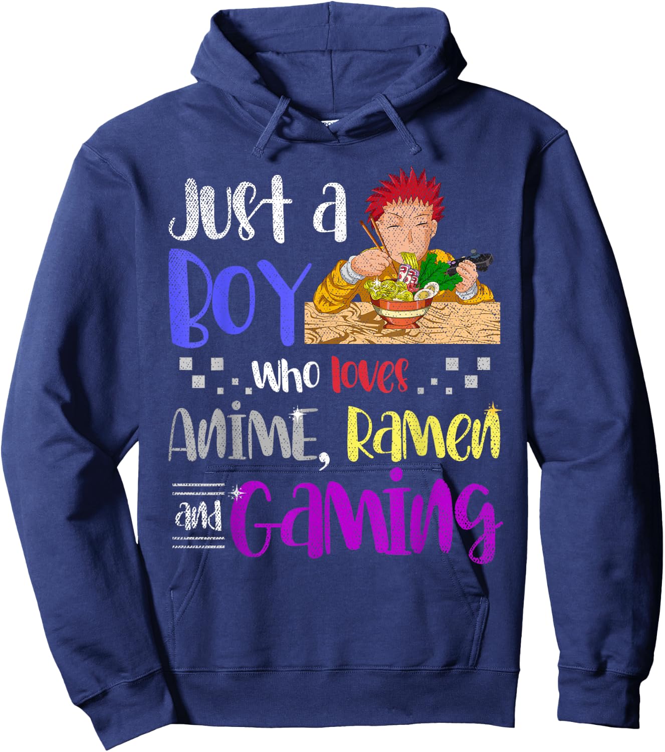 Just A Boy Who Loves Anime Ramen and Gaming Gamer Anime Small Hoodie - Hoodie | Navy