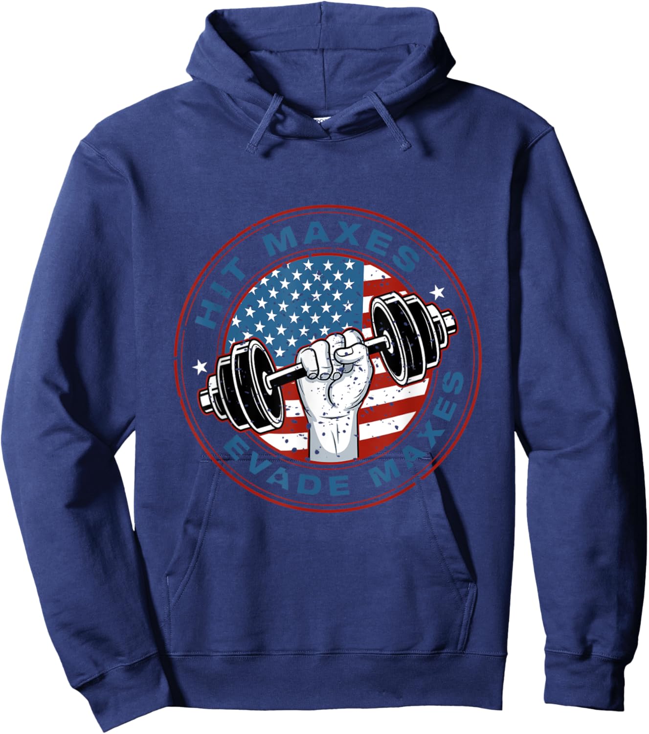 Hit Maxes Evade Taxes Fun Sarcastic Lifting Gym USA Flag Men Hoodie - Hoodie | Navy