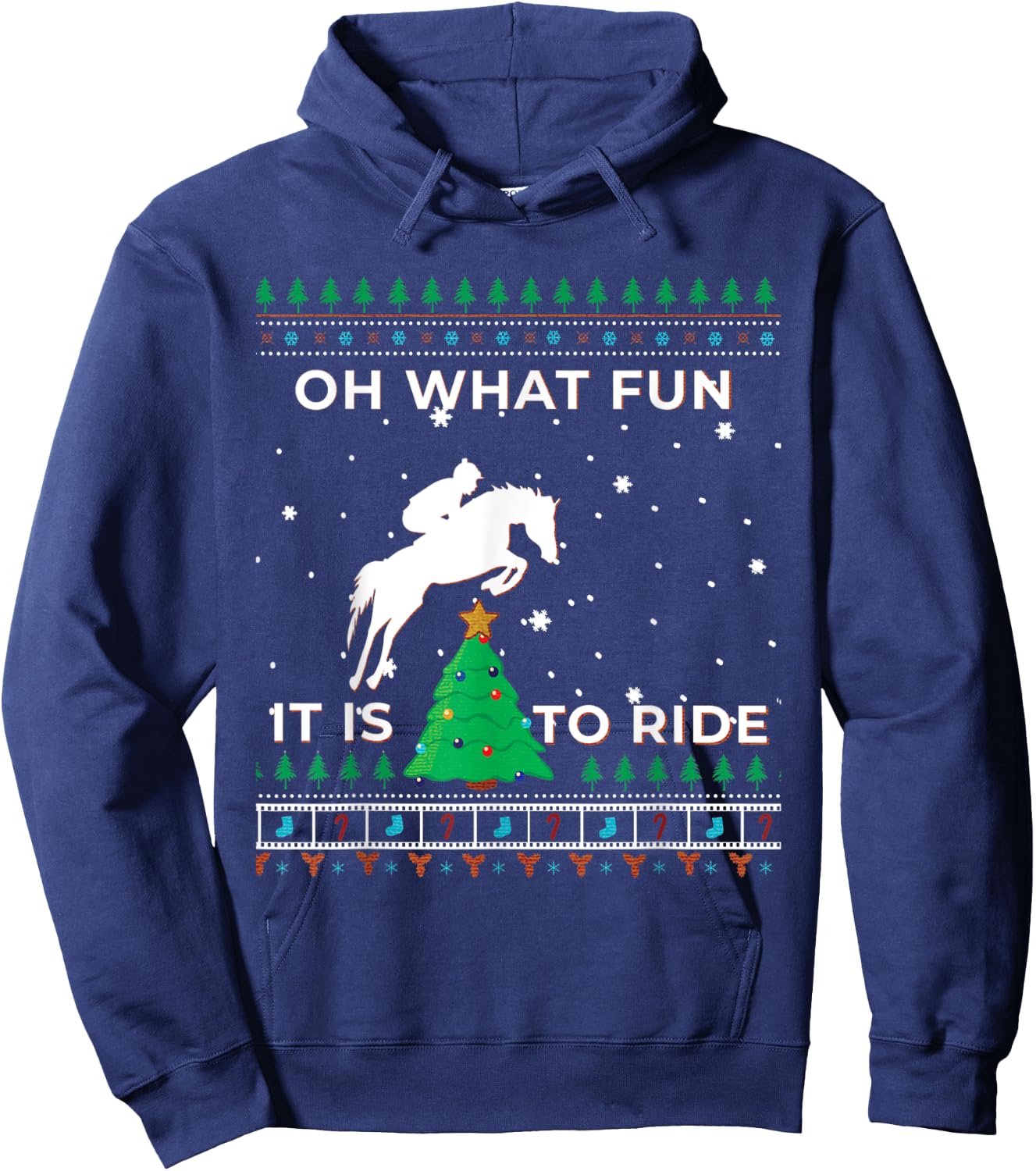 Horse Rider Equestrian Cowboy Ugly Christmas Sweater Jumper Hoodie - Hoodie | Navy