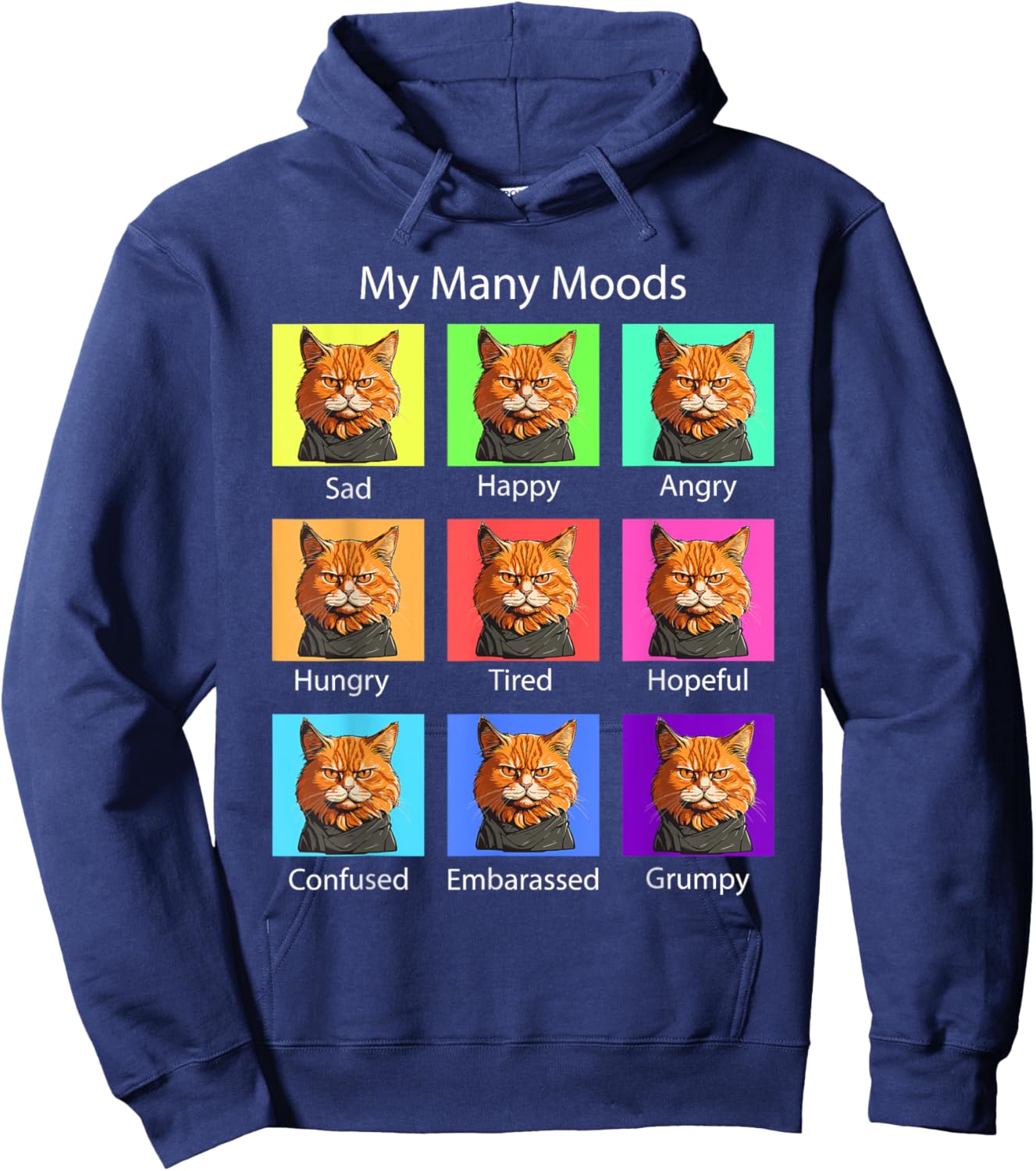 My Many Moods Funny Cat Grumpy Face - Kitten Cat Lover Hoodie - Hoodie | Navy
