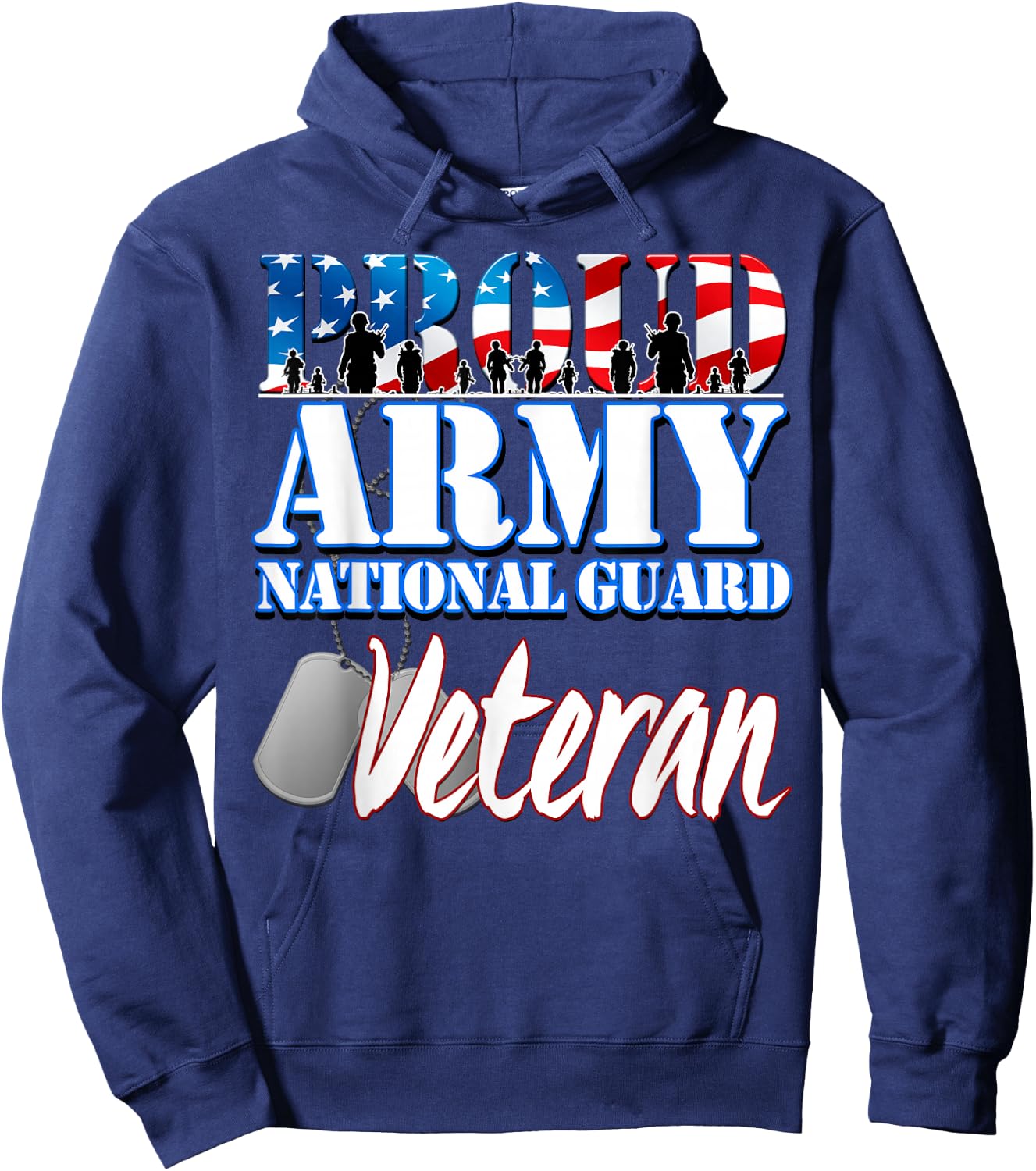 Proud Army National Guard Veteran Dog Tag Flag Women Hoodie - Hoodie | Navy