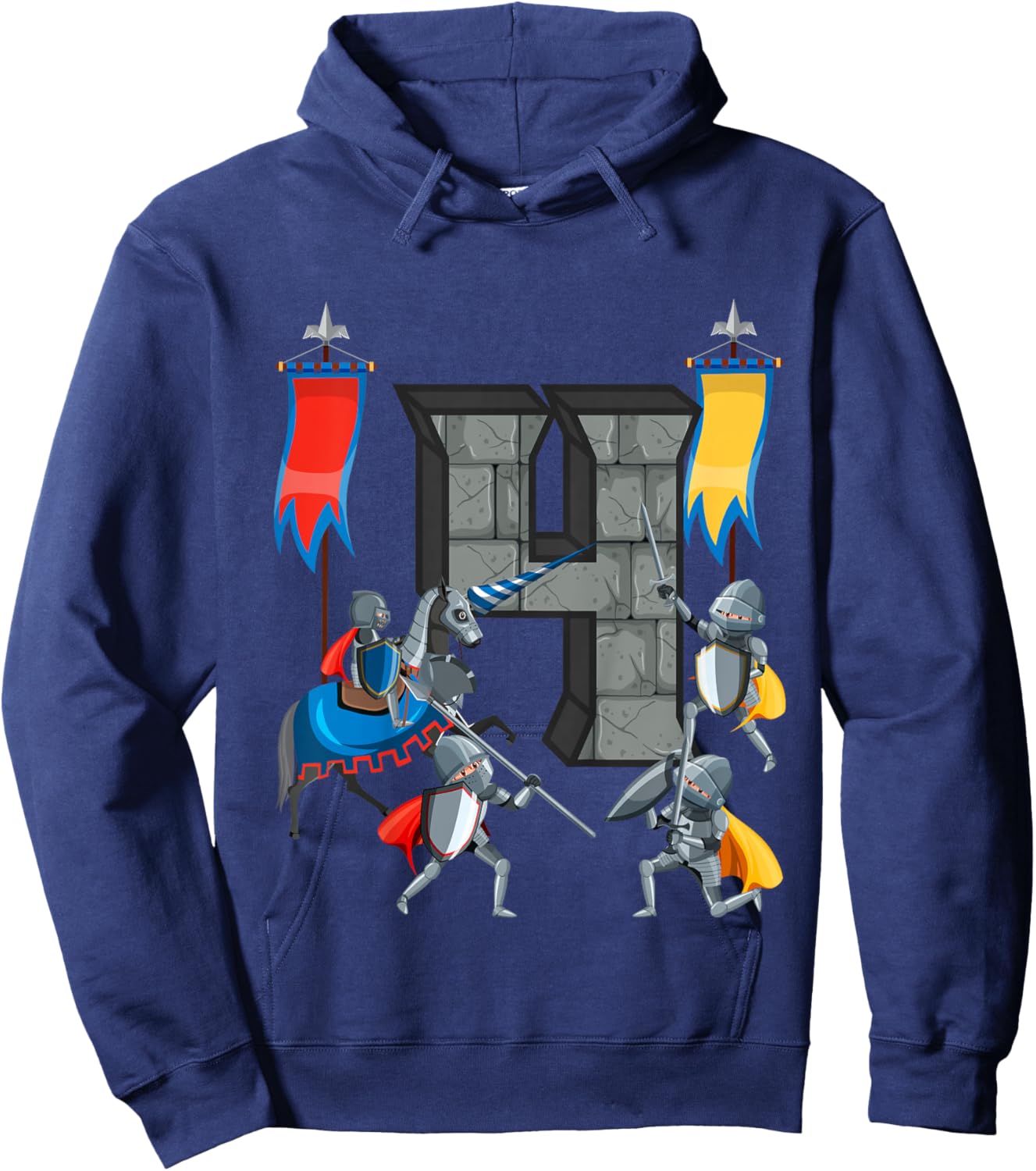Medieval Knights Middle Ages History Castle 4th Birthday Hoodie - Hoodie | Navy