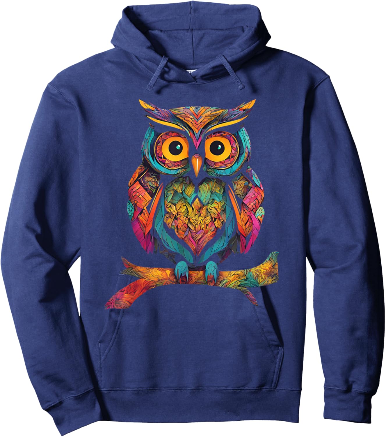 Owl Perched On A Tree Branch Colorful Pattern Owl Lover Hoodie - Hoodie | Navy