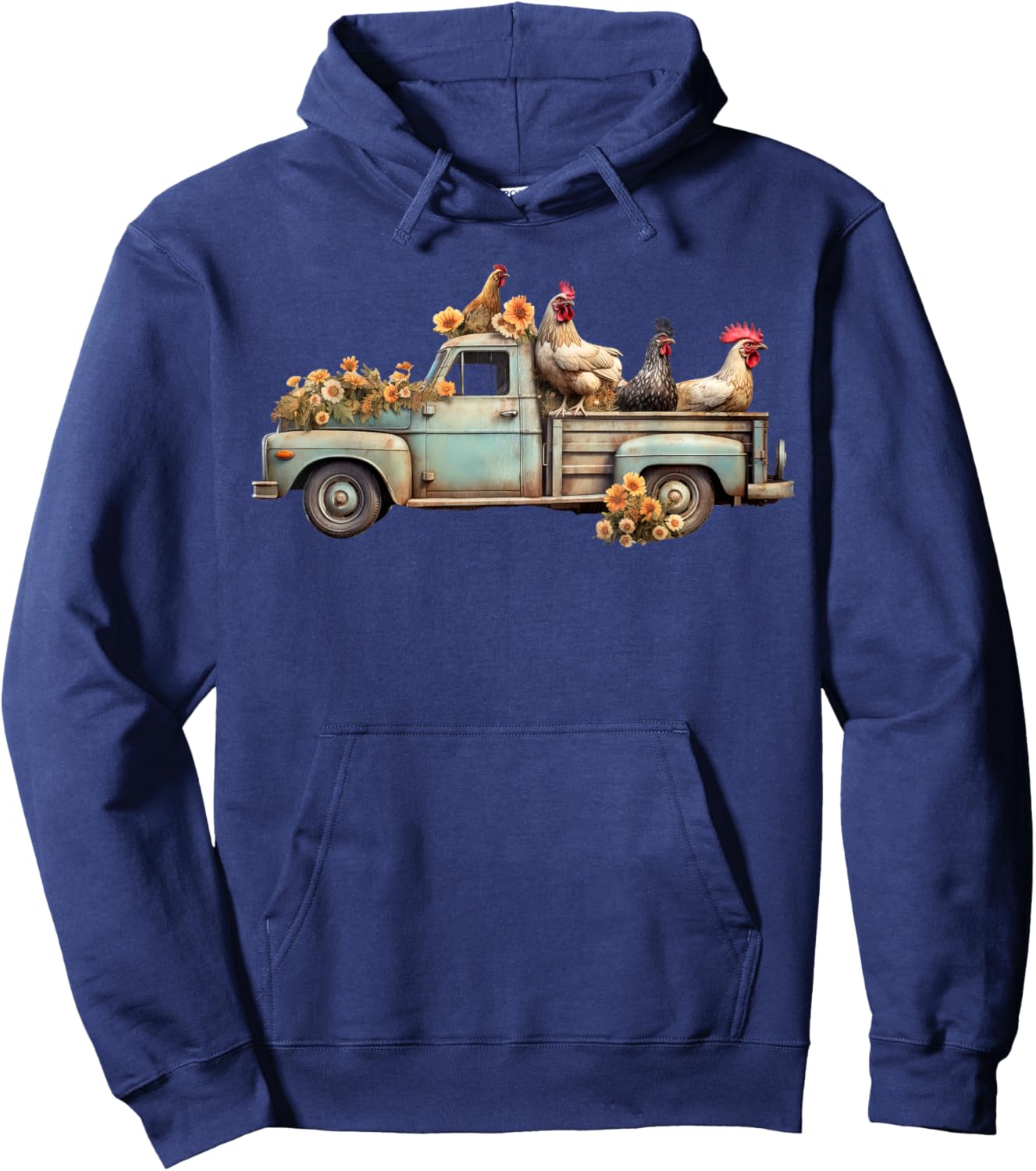 Vintage Chicken Truck Floral Farm Animals Farmer Farming Hoodie - Hoodie | Navy