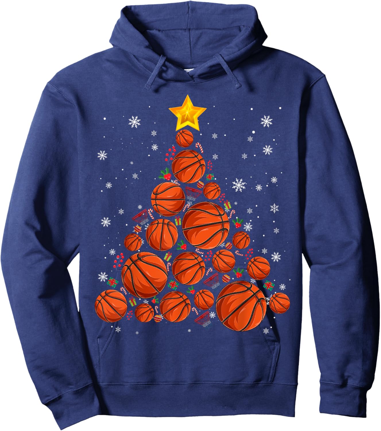 Basketball Xmas Tree Lights Santa Basketball Lover Christmas Hoodie - Hoodie | Navy