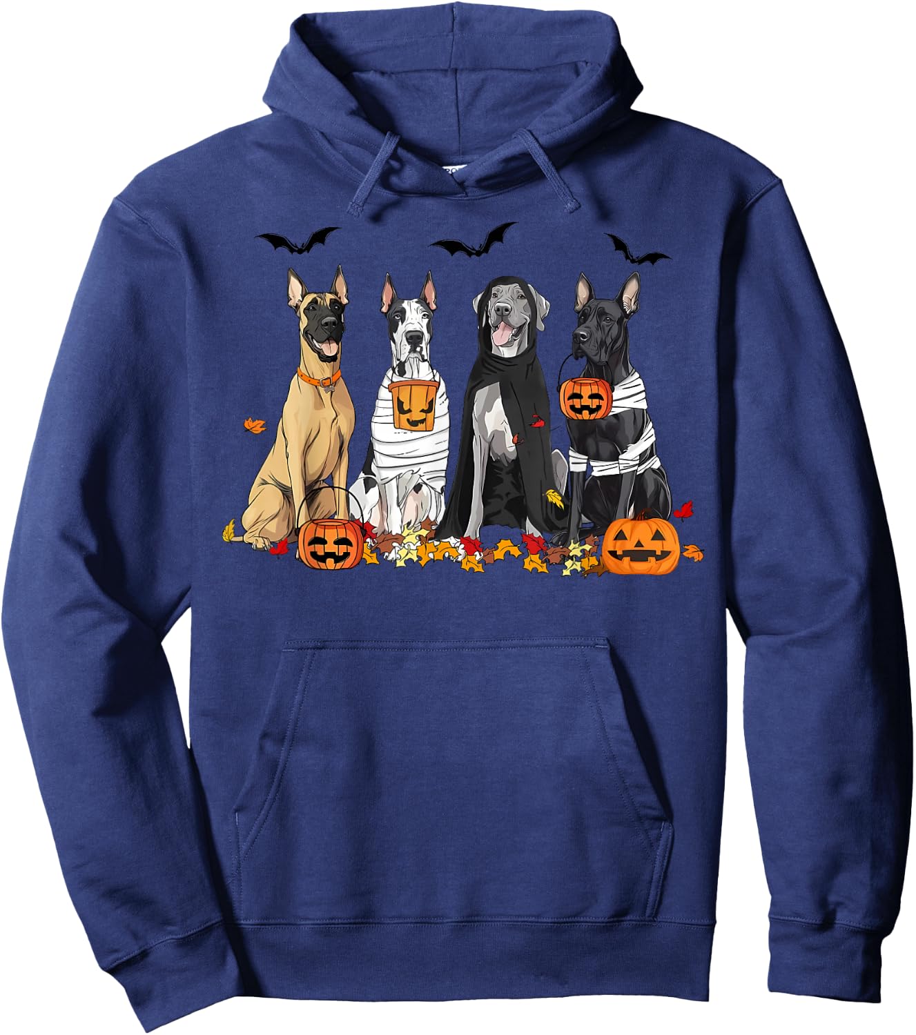 Cute Great Dane Dogs Ghost Witch Mummy Halloween Pumpkins Hoodie - Hoodie | Navy