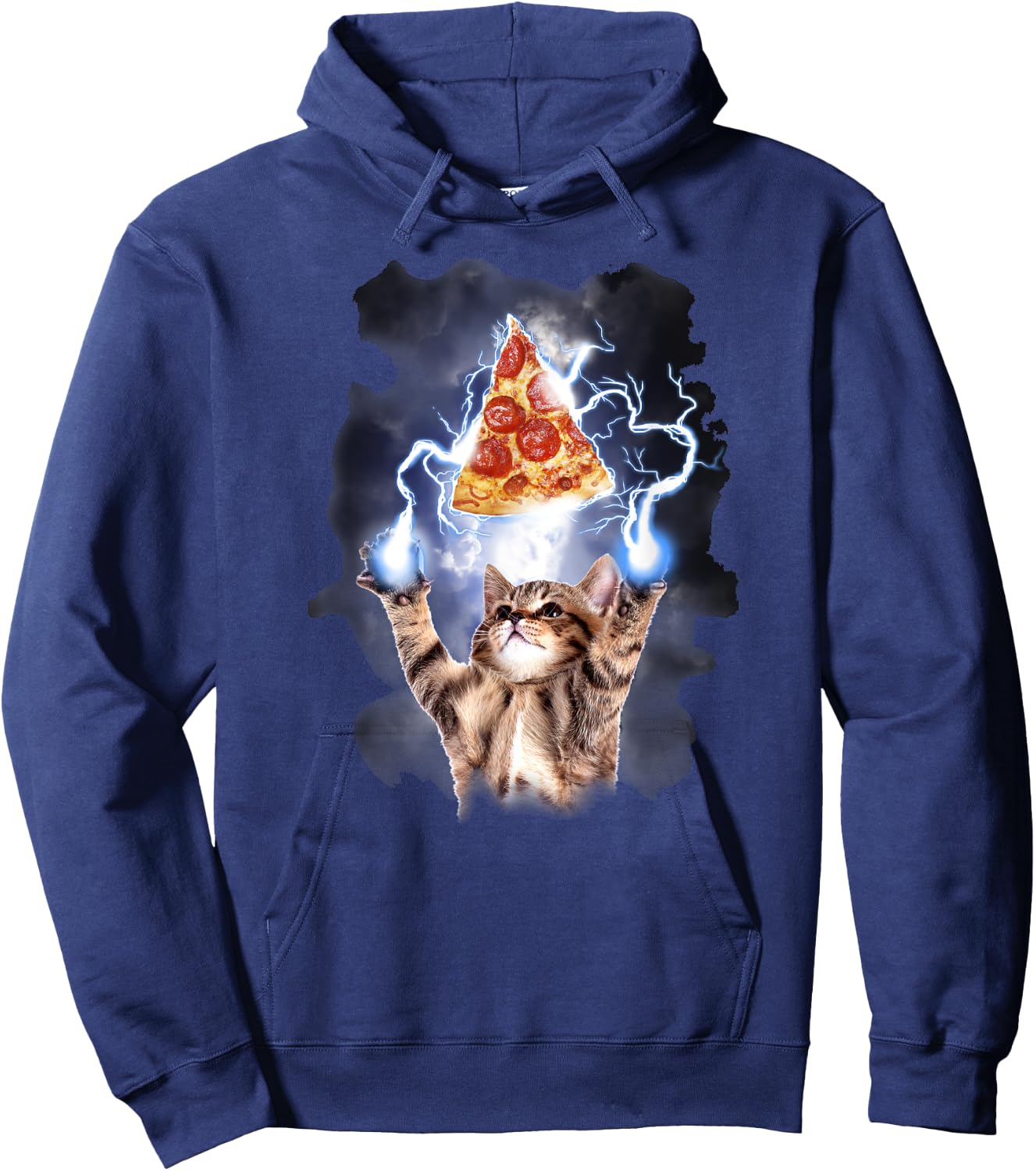 Lightning Pizza Cat Hoodie - Hoodie | Navy