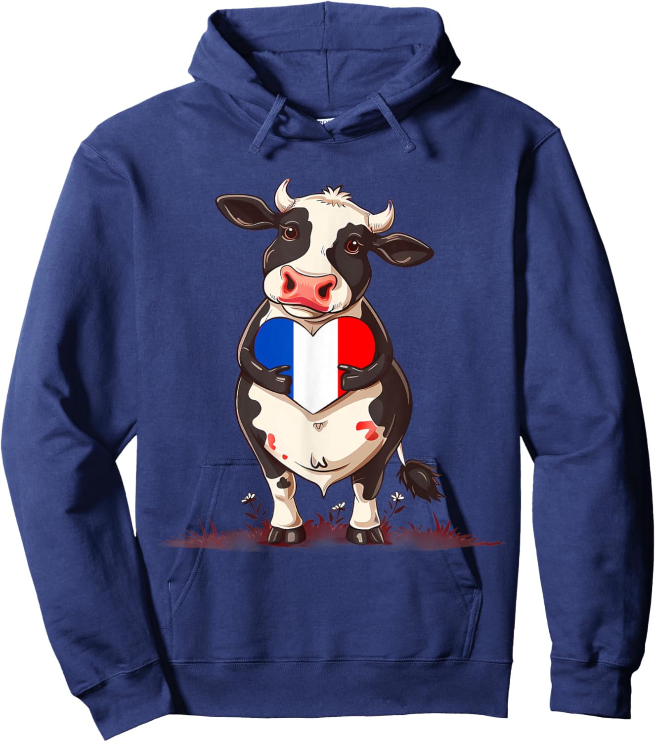 French Flag Cow Heart Shape France French Roots French Pride Hoodie - Hoodie | Navy