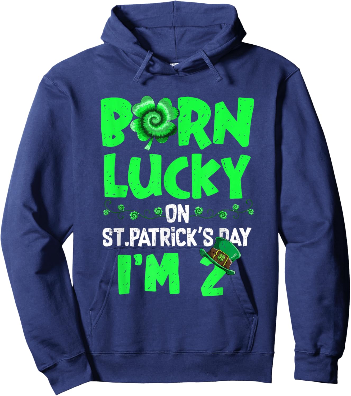 St Patricks Day 2th Birthday Boy Girl 2 Years Old Boys Kids Hoodie - Hoodie | Navy