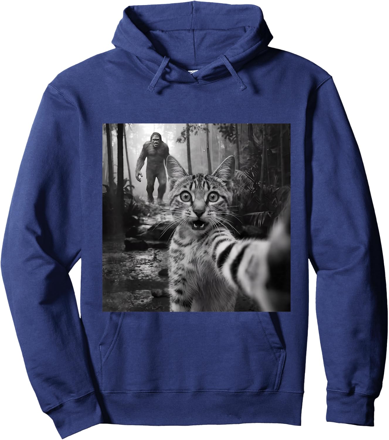 Funny surprised scared cat selfie with sasquatsch bigfoot Hoodie - Hoodie | Navy