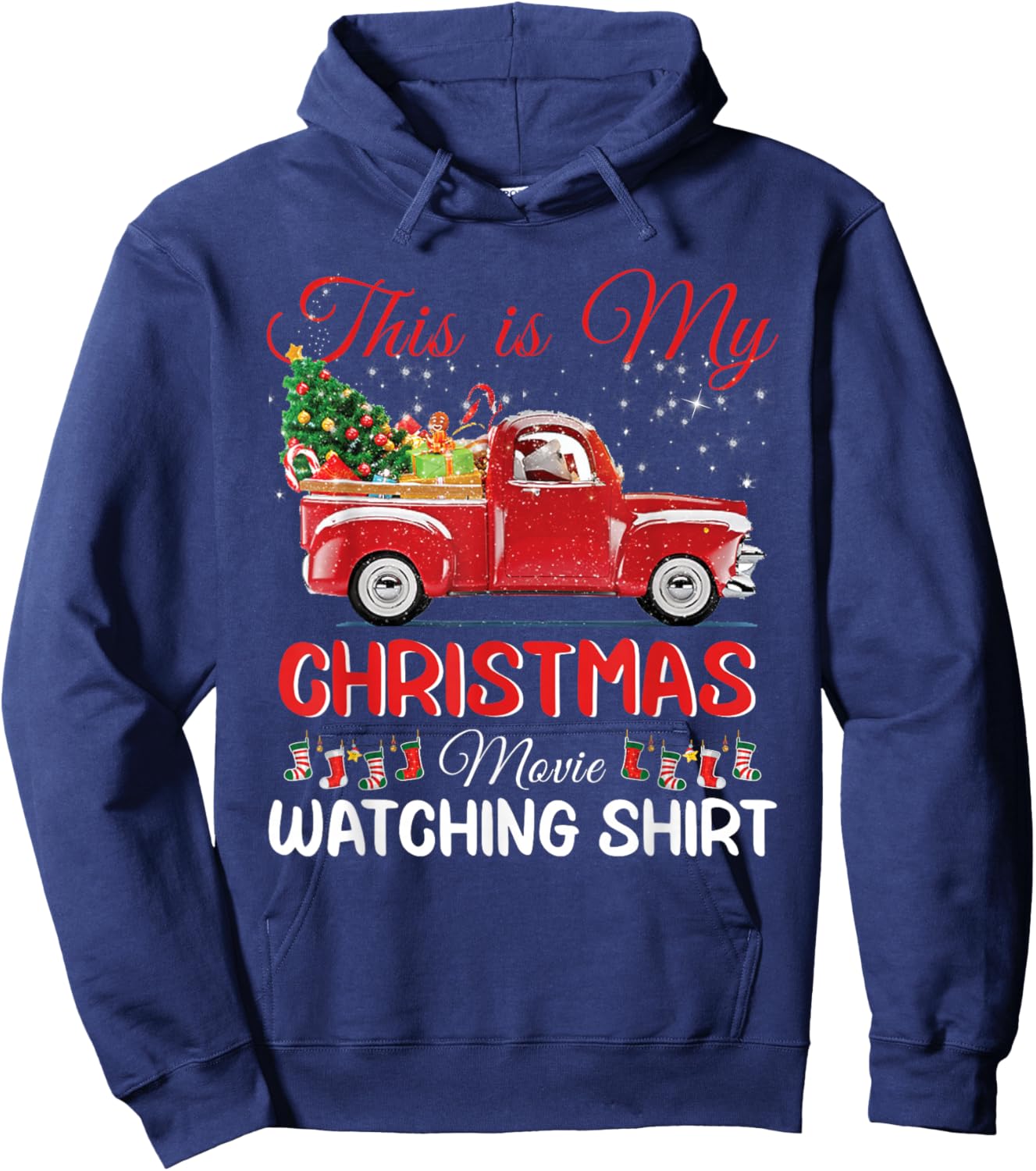 This Is My Christmas Movie Watching with Vintage Truck Hoodie - Hoodie | Navy