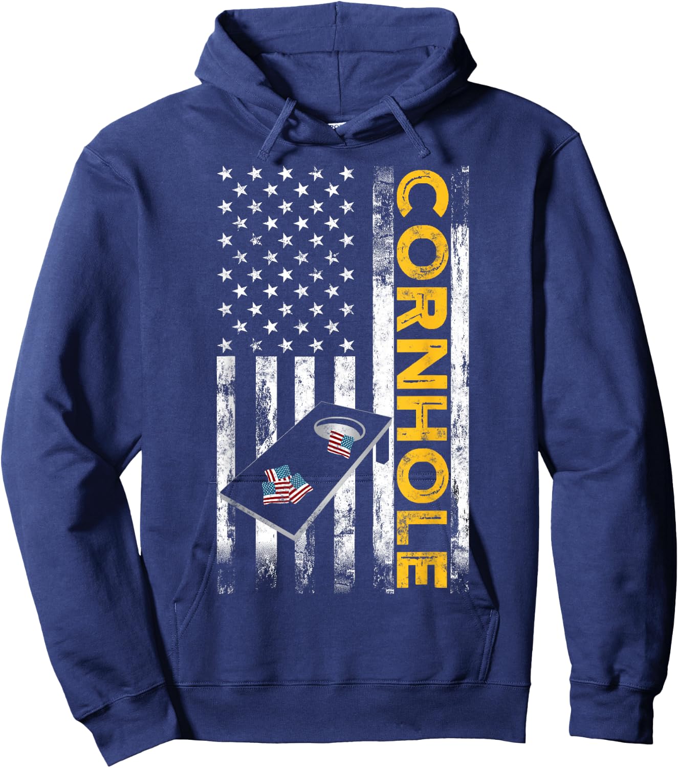 Patriotic Cornhole Player USA American flag Corn hole lover Hoodie - Hoodie | Navy