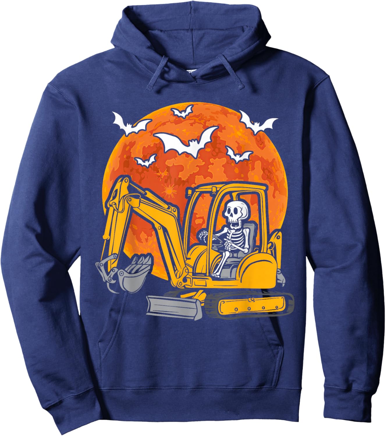 Skeleton Driving Truck Excavator Halloween Construction Kids Hoodie - Hoodie | Navy