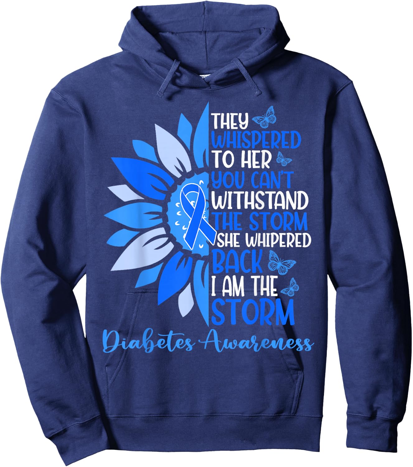 Motivation Support Squad Sunflower Blue Diabetes Awareness Hoodie - Hoodie | Navy