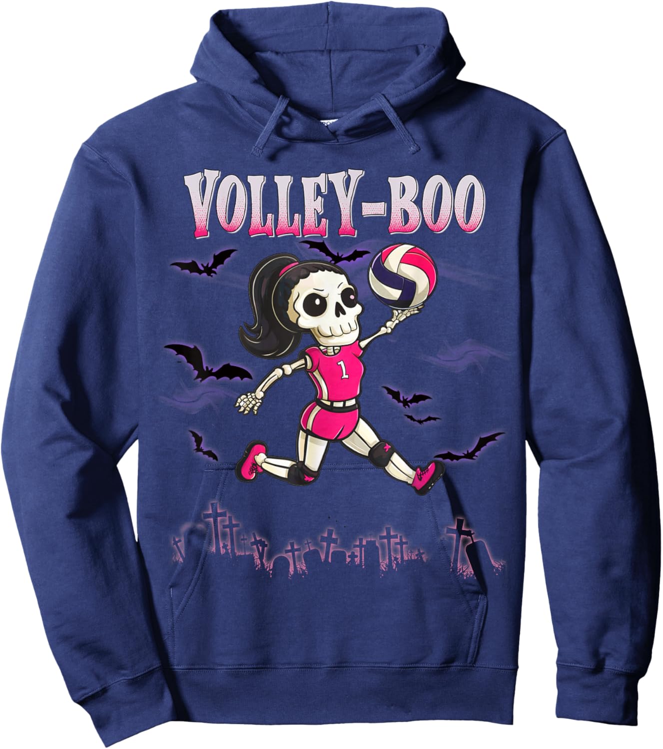 Volleyball Teen Halloween Skeleton Girl October Volley-Boo Hoodie - Hoodie | Navy