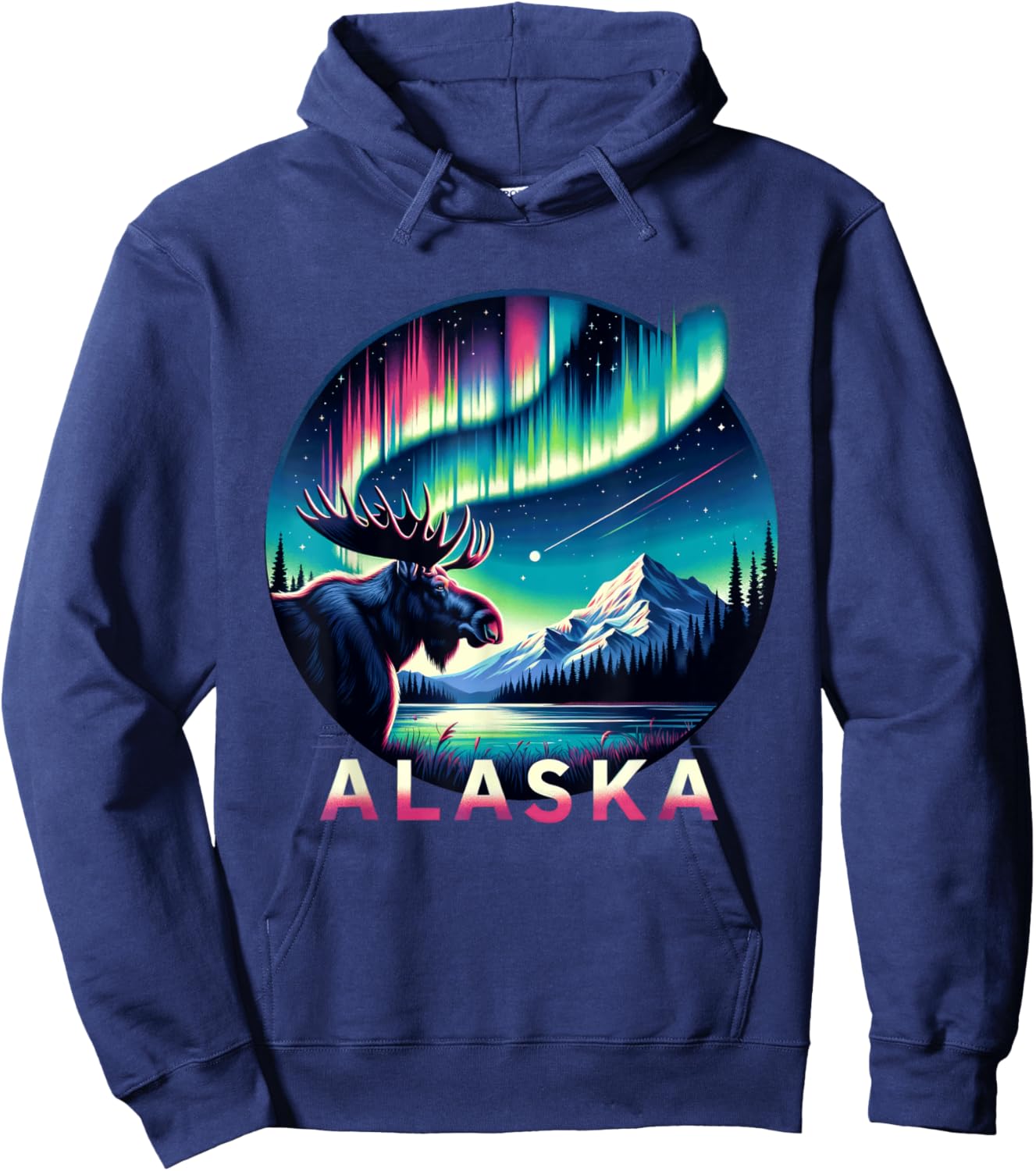 Alaska Northern Lights Aurora Viewing Alaska Vacation Moose Hoodie - Hoodie | Navy
