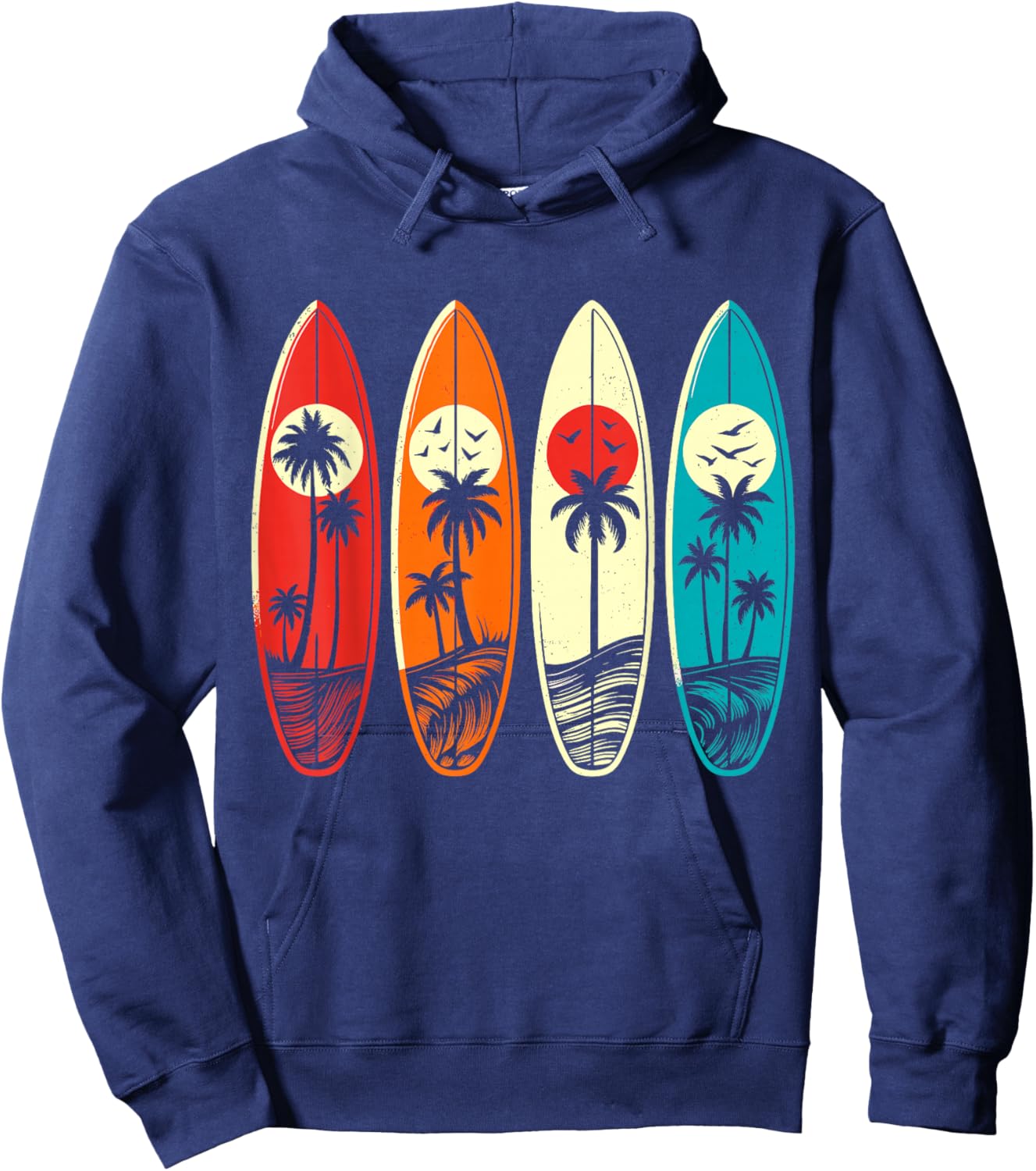 Tropical Hawaii Palm Surfing Beach Surfboard Retro Surf Hoodie - Hoodie | Navy