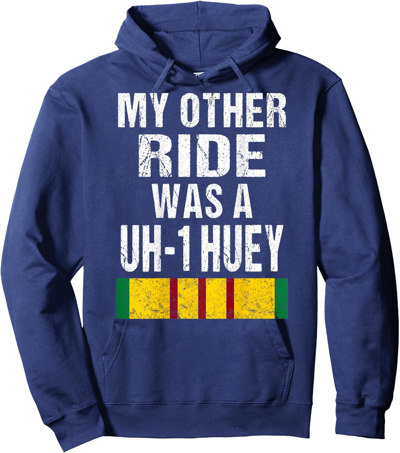 (Print on Back ) Vietnam Veteran Biker UH-1 Huey Helicopter Hoodie - Hoodie | Navy