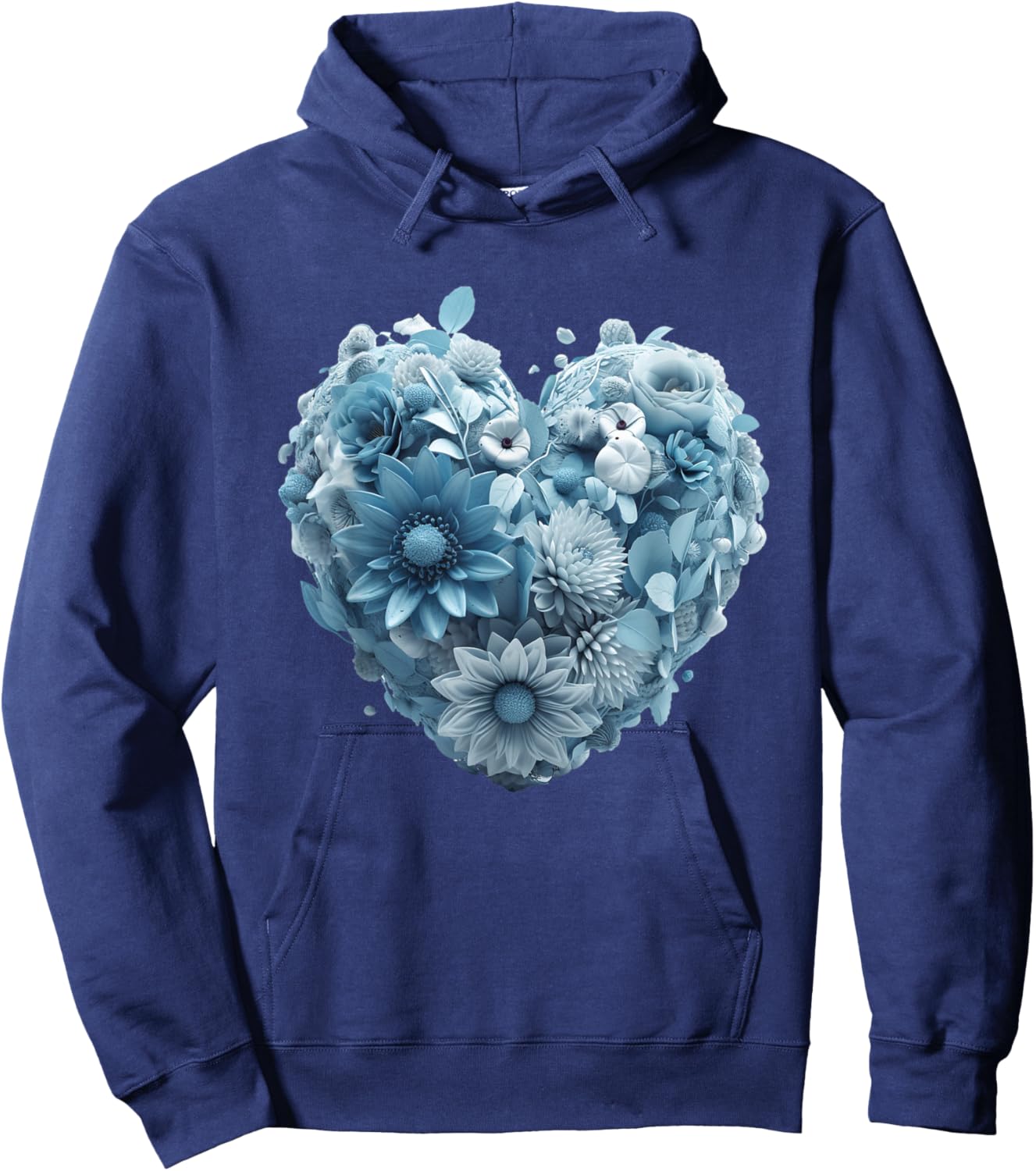 Cute Light Blue Heart Graphic Made of Flowers Girl Hoodie - Hoodie | Navy