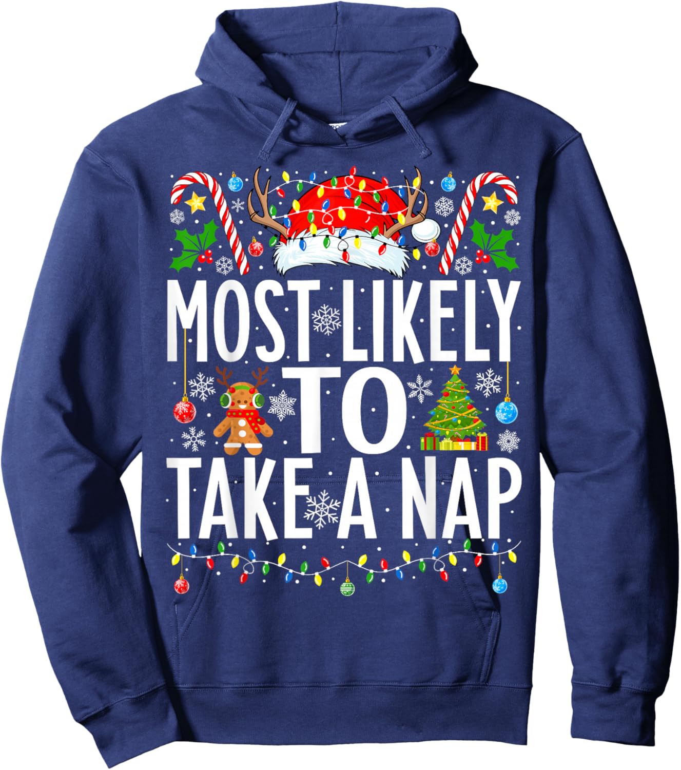 Most Likely To Take A Nap Santa Funny Xmas Family Christmas Hoodie - Hoodie | Navy