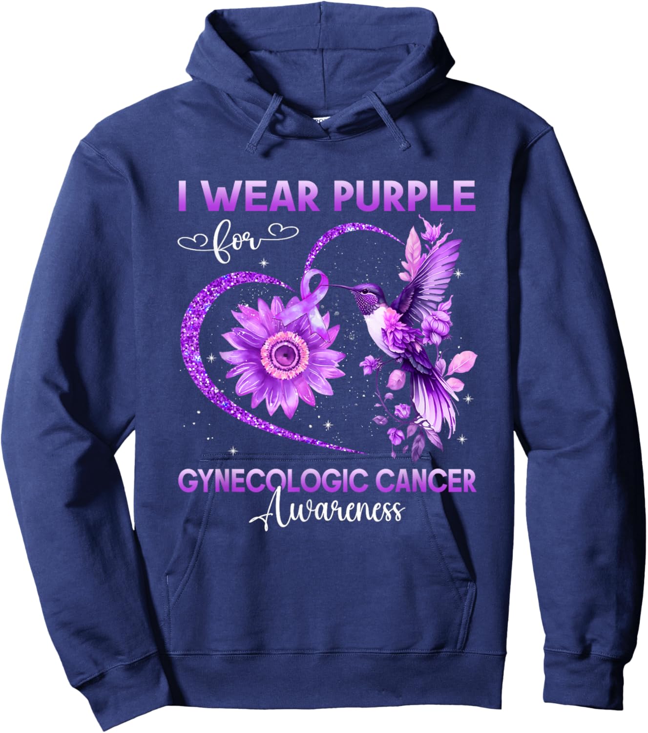 I Wear Purple For Gynecologic Cancer Awareness Hummingbird Hoodie - Hoodie | Navy