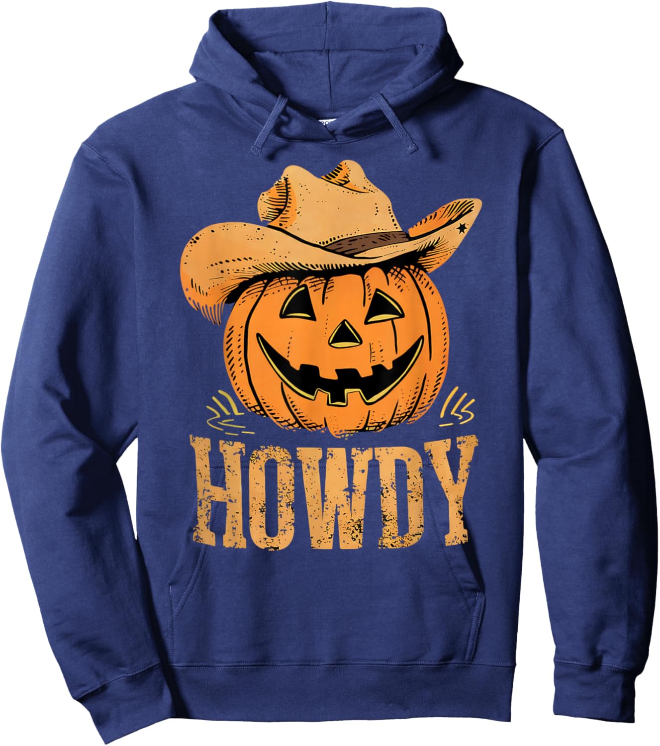 Western Rodeo Festive Cowboy Pumpkin Howdy Halloween Hoodie - Hoodie | Navy