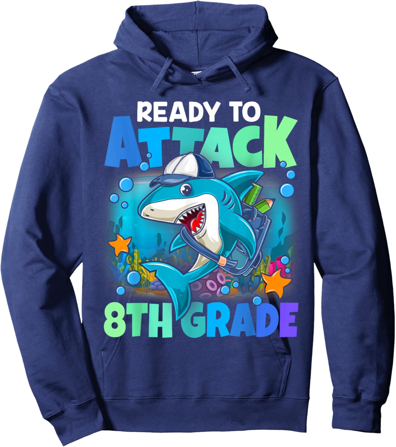 Ready To Attack 8th grade Shark Back To School Boys Kids Hoodie - Hoodie | Navy