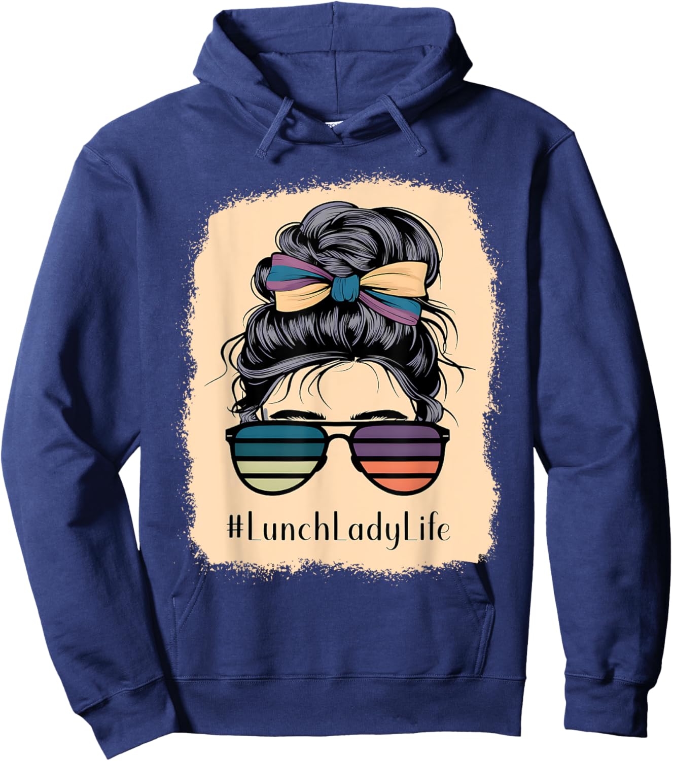 Lunch Lady Life Messy Hair Bun Girl Hoodie - Hoodie | Navy