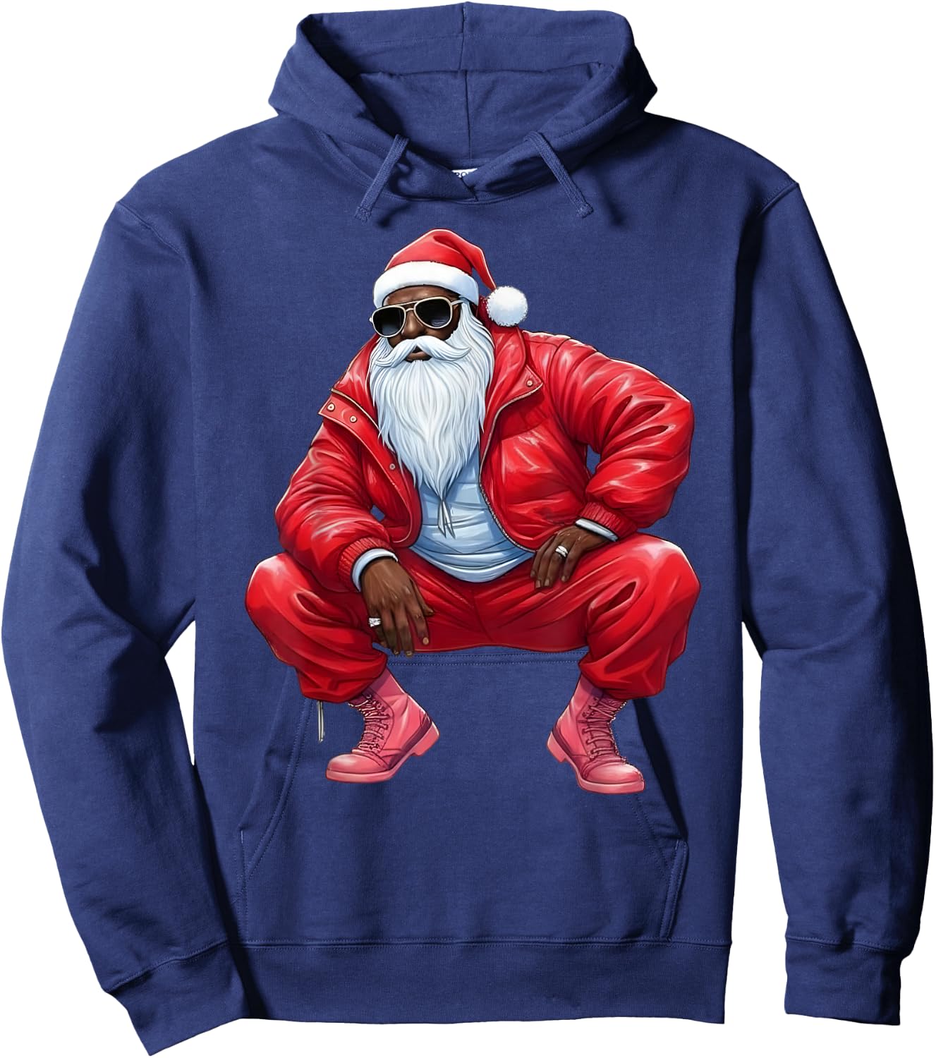 African American Christmas Xmas Afro Santa Claus Hoodie - Hoodie | Navy