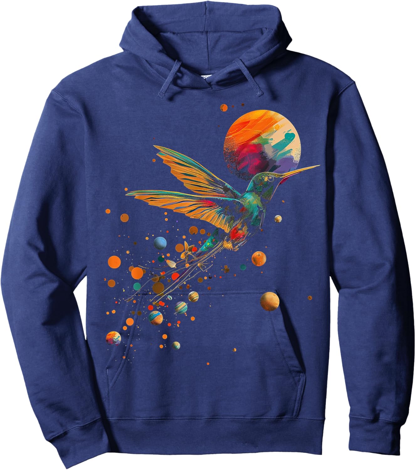 Hummingbird Colorful Planets Geometric Animal Artwork Bird Hoodie - Hoodie | Navy