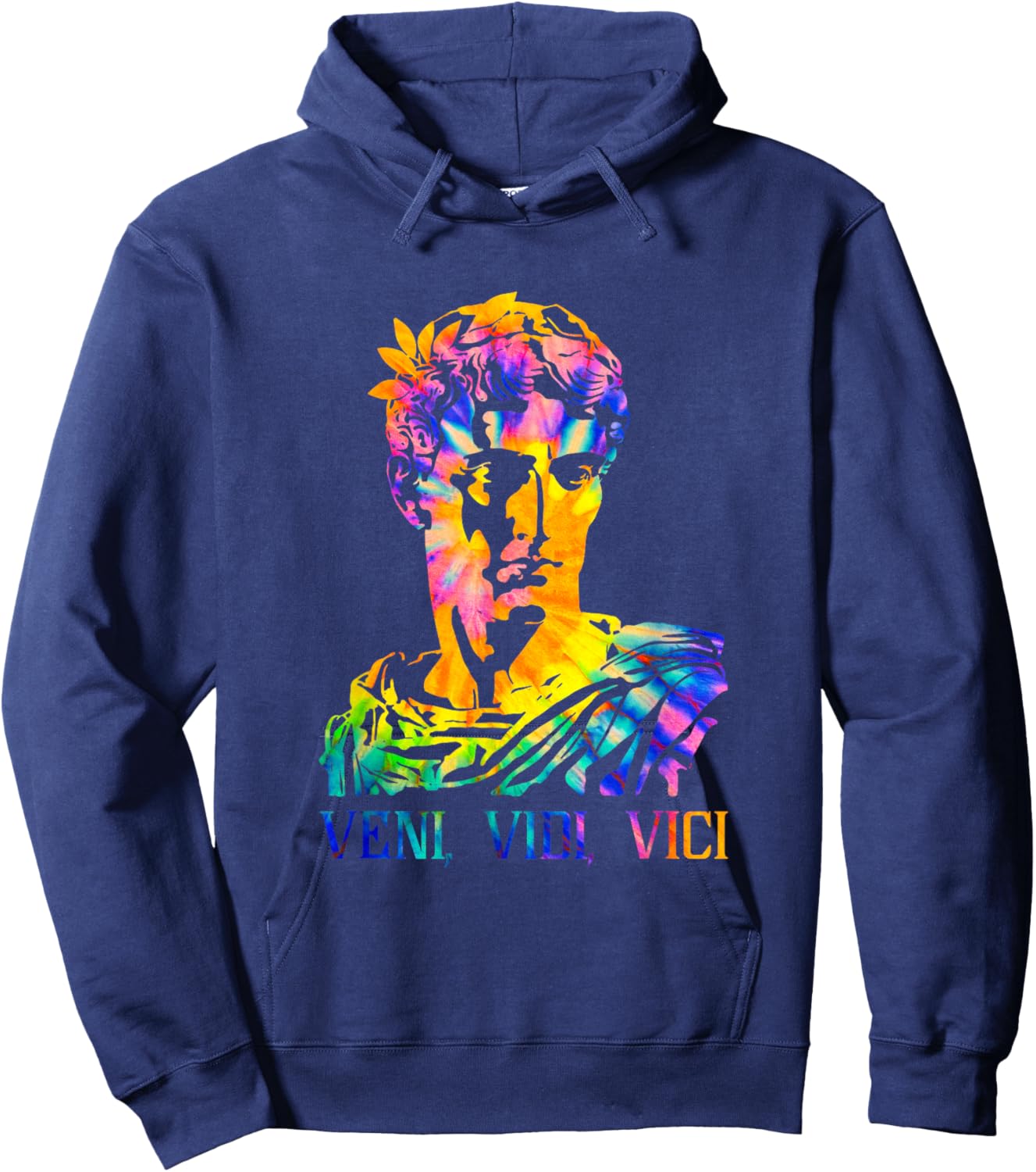 Julius Caesar Portrait With Tie Dye Pattern Veni Vidi Vici Hoodie - Hoodie | Navy