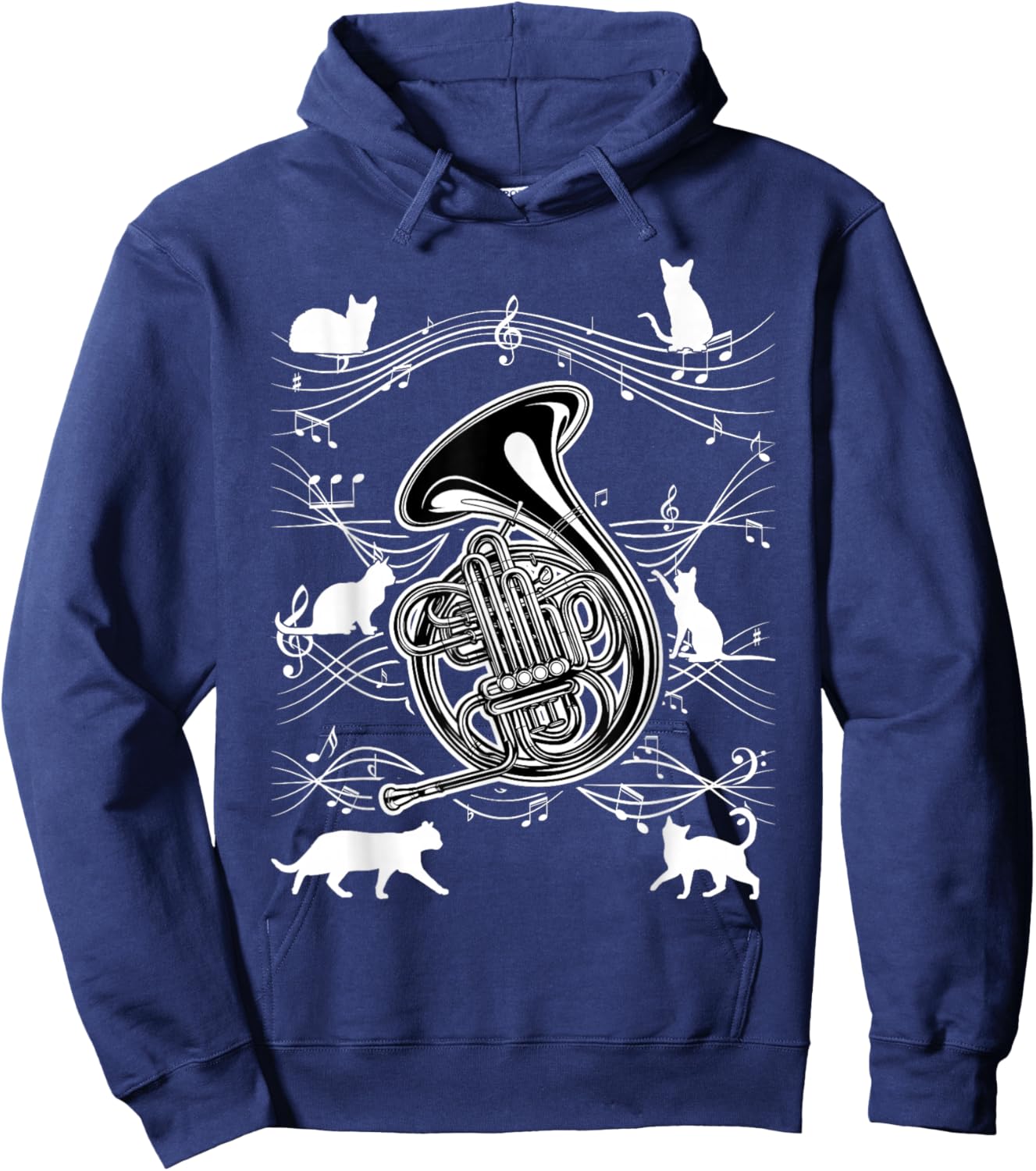 Horn Player Cats for Cat Loving French Horn Player Hoodie - Hoodie | Navy