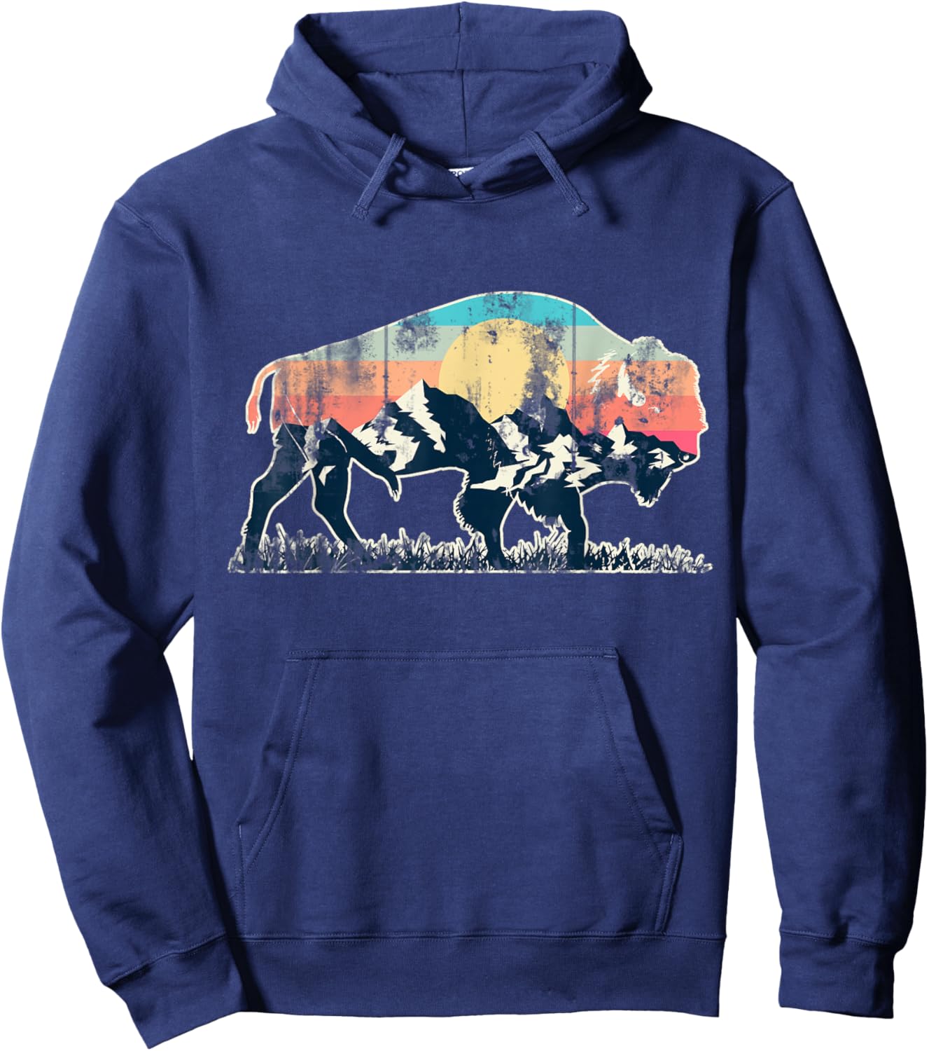 Sunset Landscape Buffalo Hoodie - Hoodie | Navy