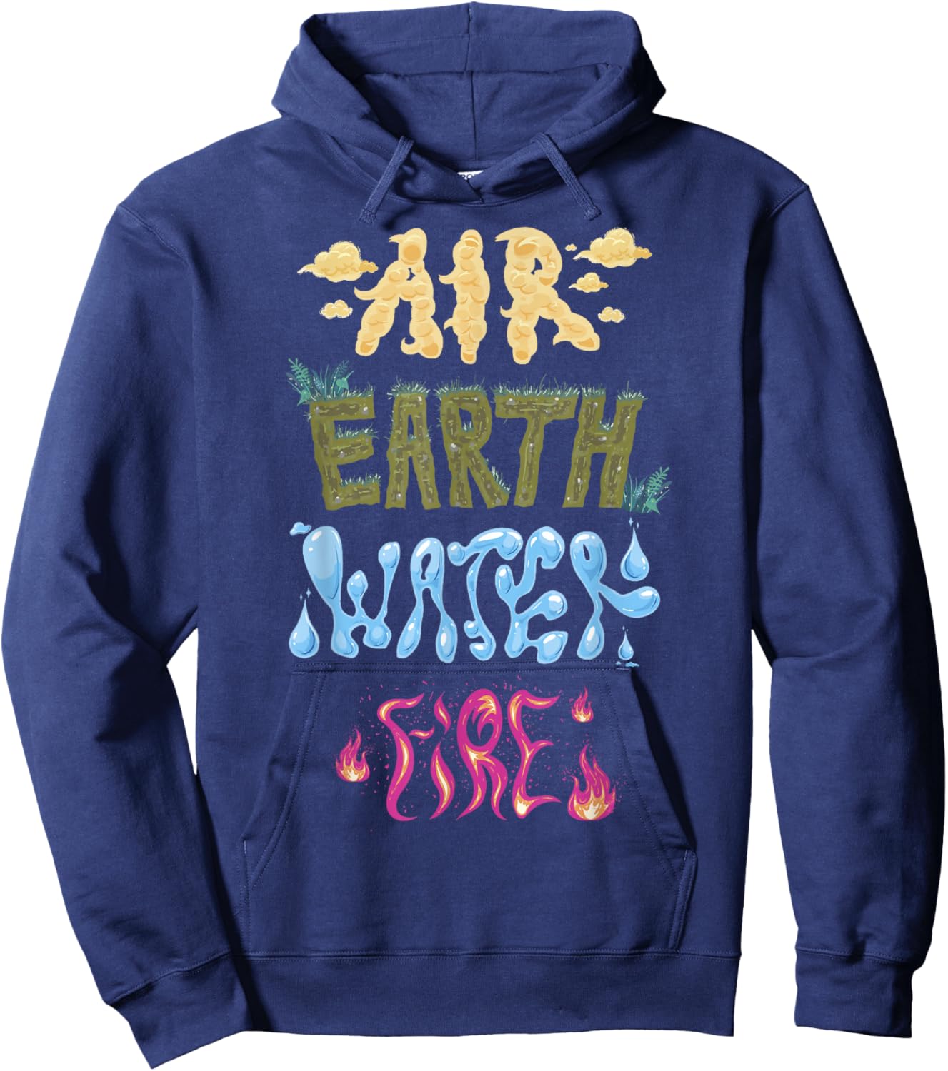 Disney Pixar Elemental Air Earth Water Fire Stylized Text Hoodie - Hoodie | Navy