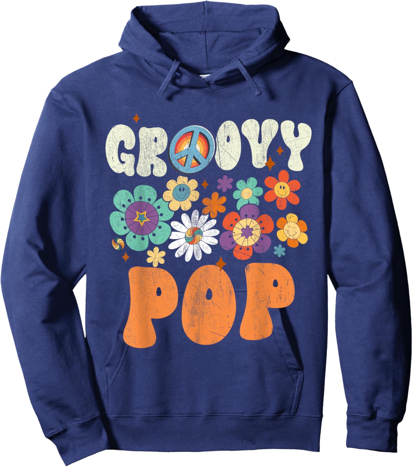 Retro Groovy Pop Gifts For Father's Day Hippie Flowers Hoodie - Hoodie | Navy