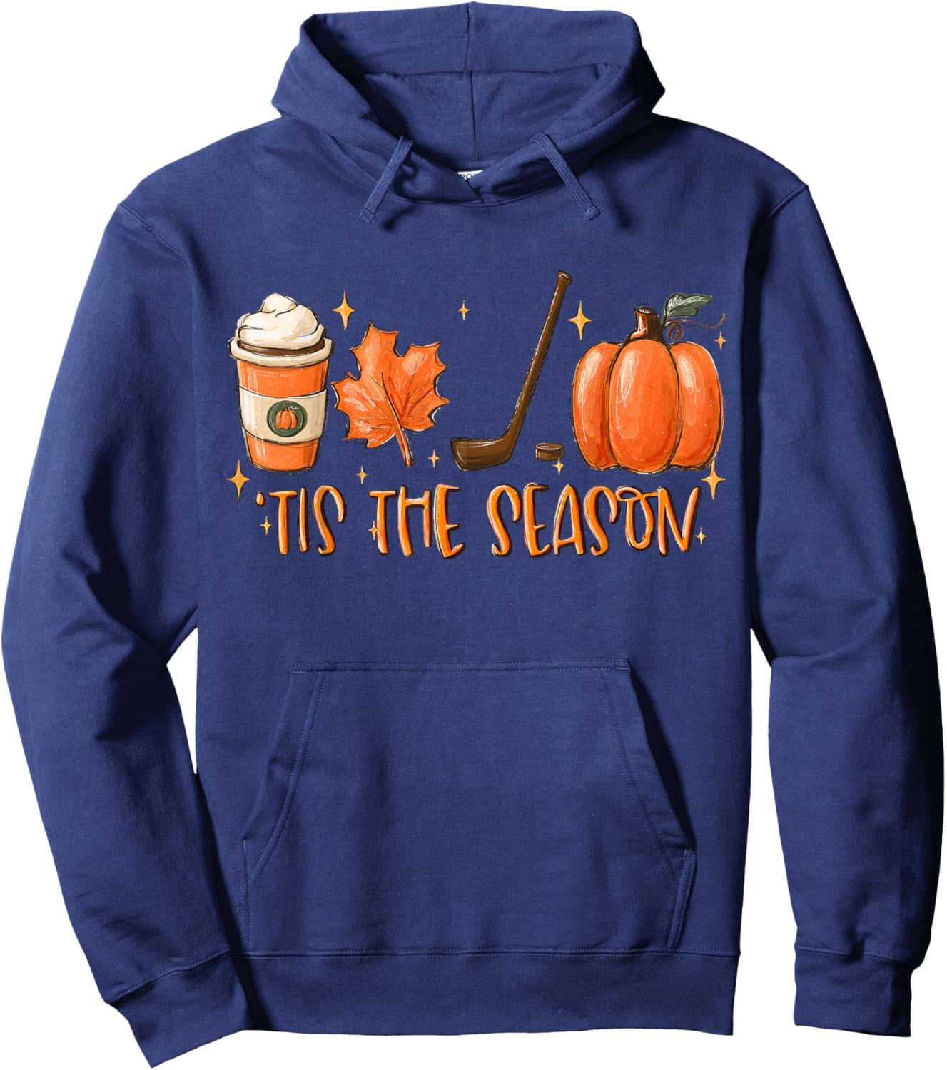 Tis The Season Hockey Latte Leaves Hello Pumpkin Halloween Hoodie - Hoodie | Navy