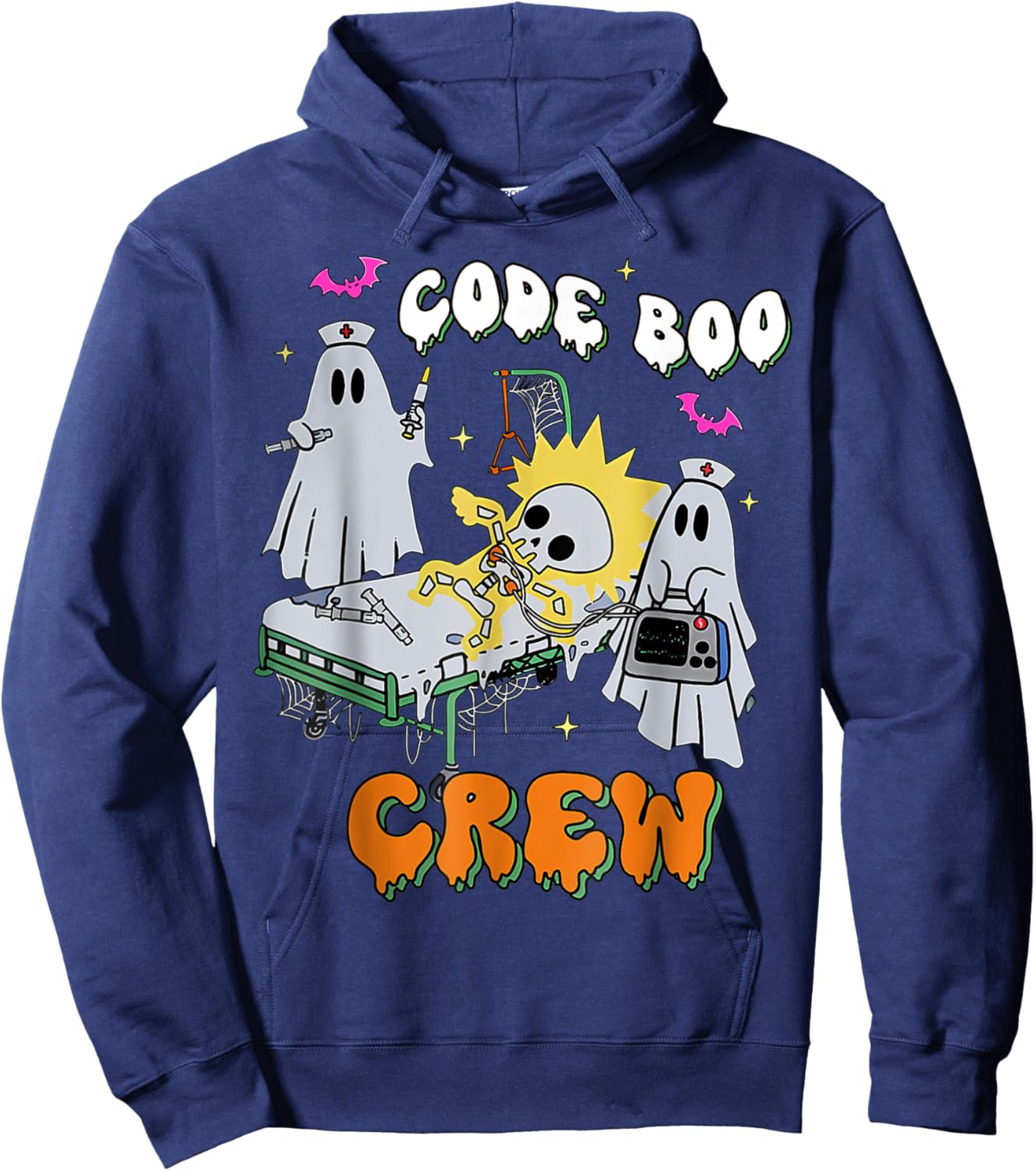 Code Boo Crew Funny Ghost Nurse Halloween Costume Nursing Hoodie - Hoodie | Navy