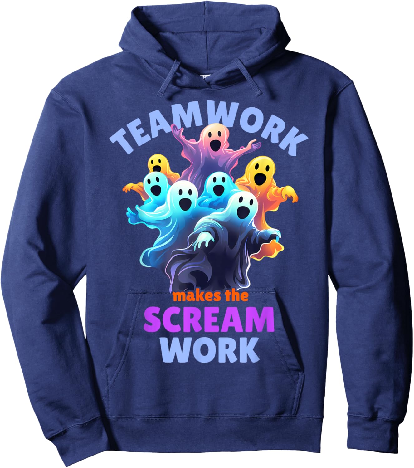 Cute Ghost Teamwork Makes The Scream Work Funny Halloween Hoodie - Hoodie | Navy