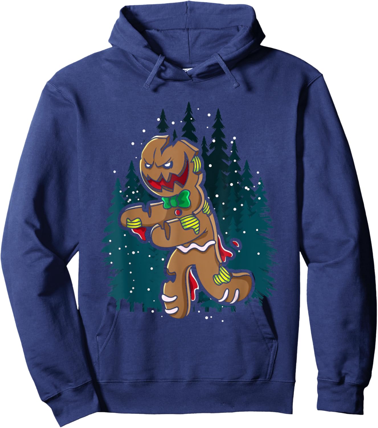 Creepy Zombie Gingerbread Man Funny Scary Christmas Holiday Hoodie - Hoodie | Navy