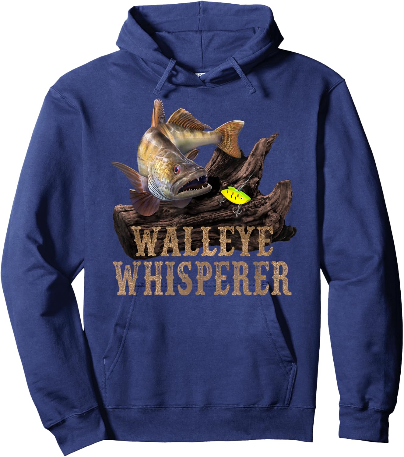 Large Walleye With Fishing Lure Drawing: Walleye Whisperer Hoodie - Hoodie | Navy