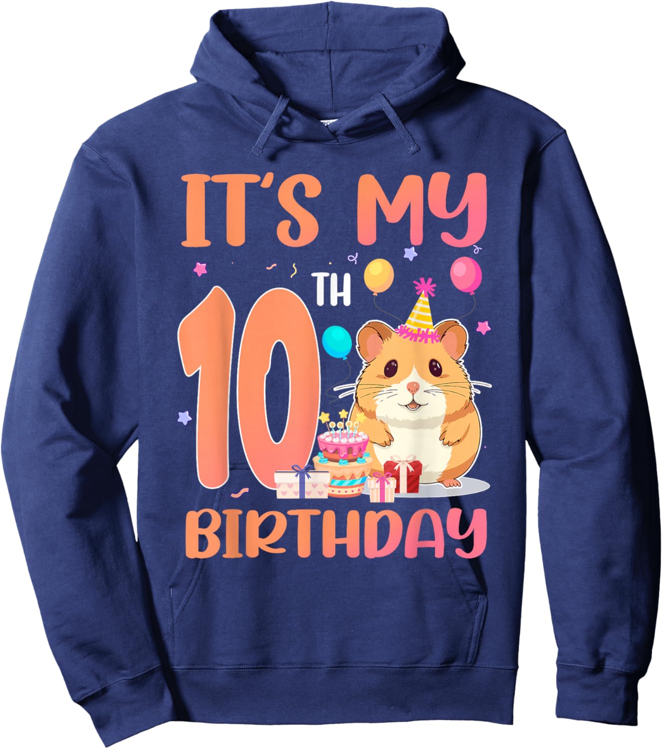 It's My 10th Birthday Cute Hamster 10 Year Old Kids Hoodie - Hoodie | Navy